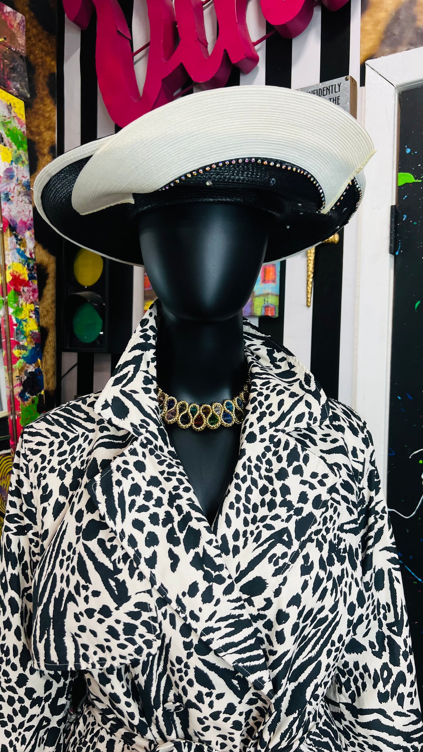Vintage Black & White Jewel Hat