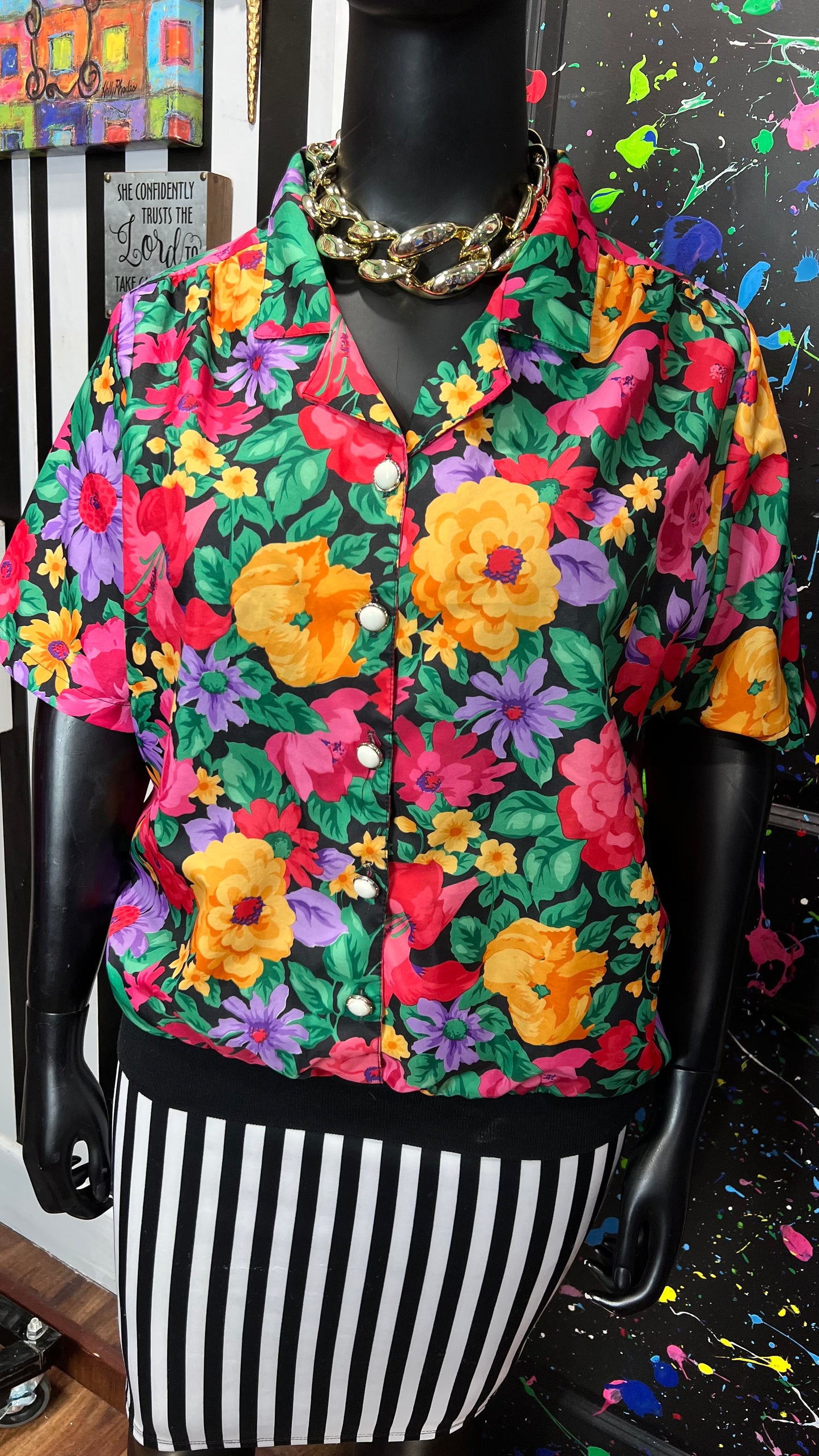 Vintage Floral Elastic Waist Blouse (20) *KC