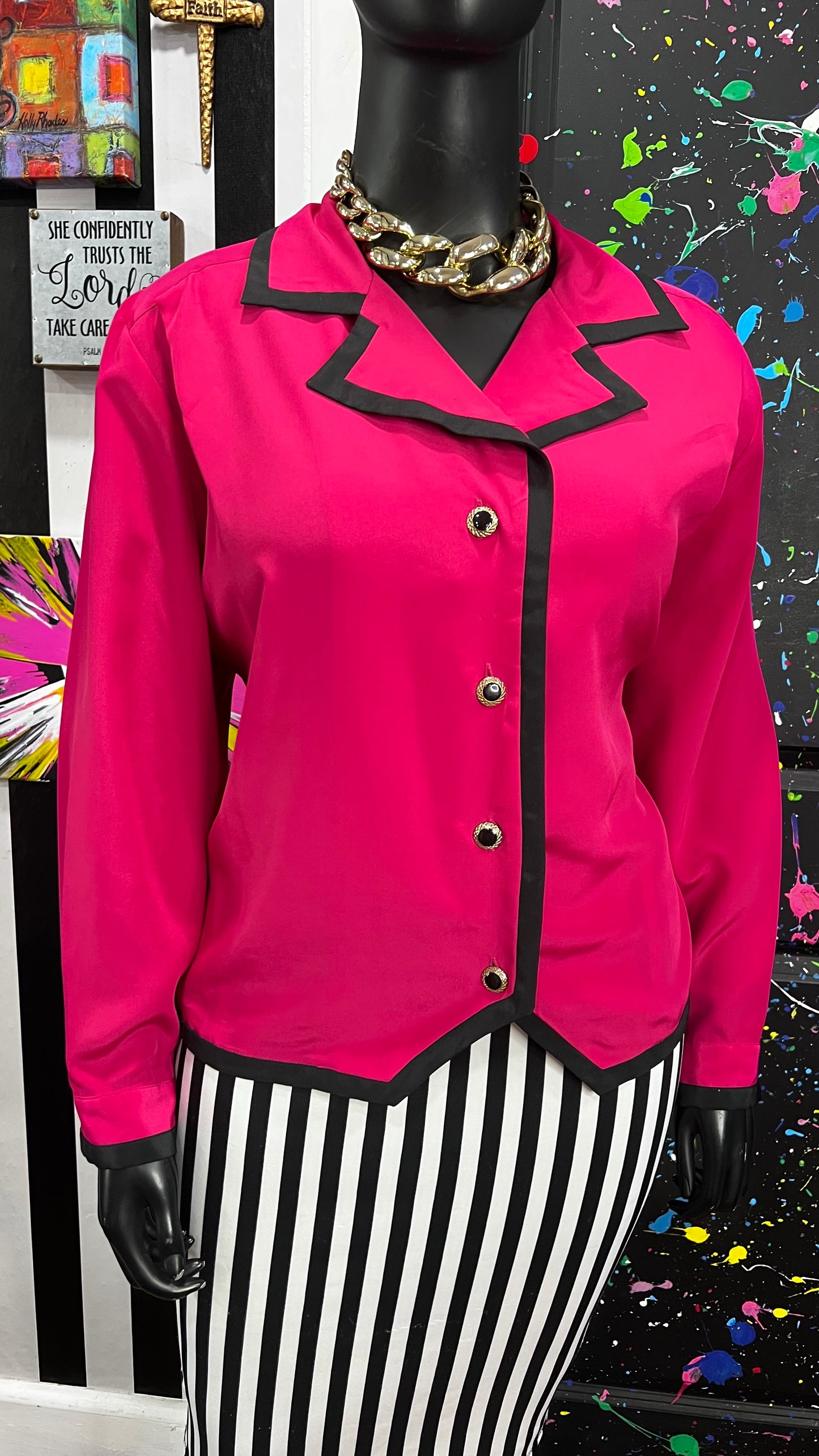 Vintage Pink & Black Blouse (22W)