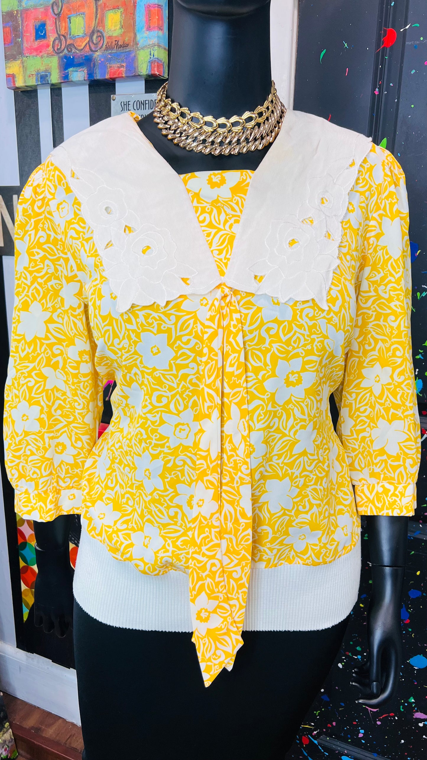Vintage Cream & Yellow Blouse (14)
