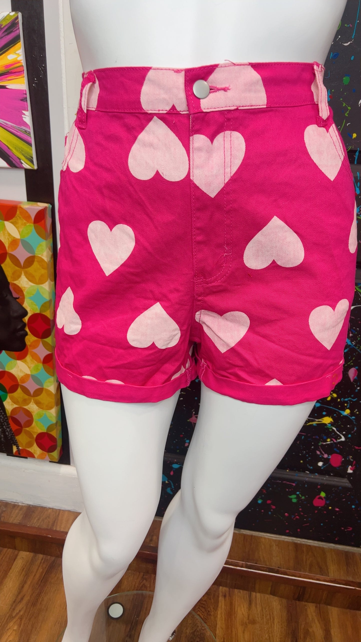 Denim Pink Heart Shorts (20)