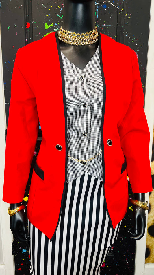 Vintage Red & Black Houndstooth Blazer (18W)