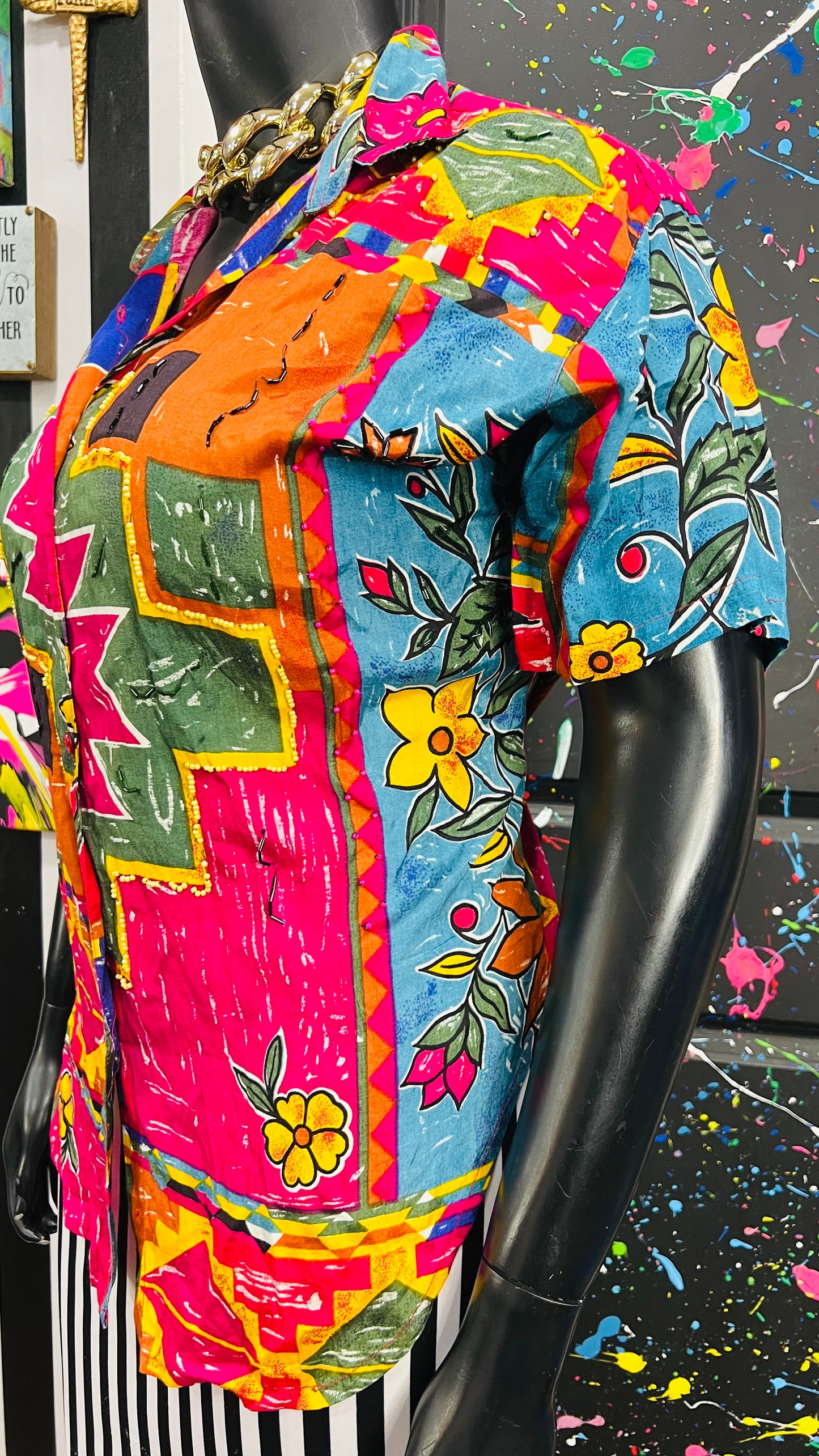 Vintage Rayon & Sequin Blouse (20) (*KC)