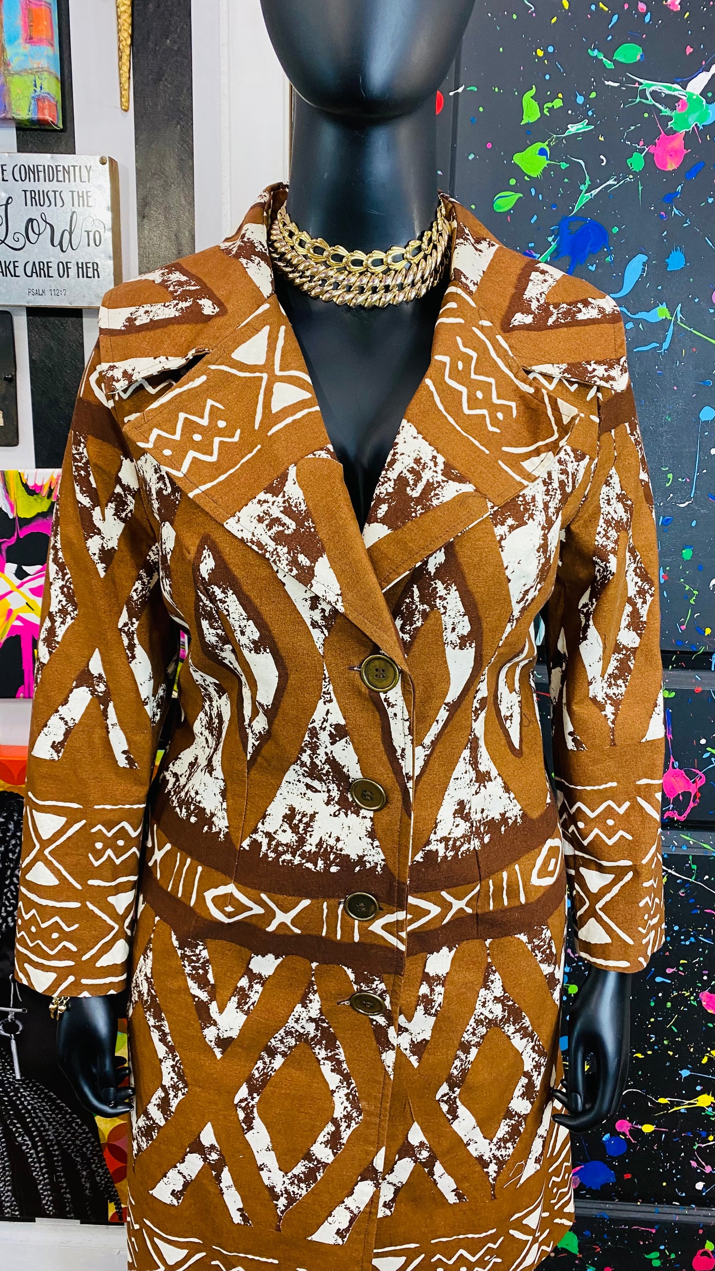 Vintage African (Made in Ghana) Tribal Print Trench Coat (14)