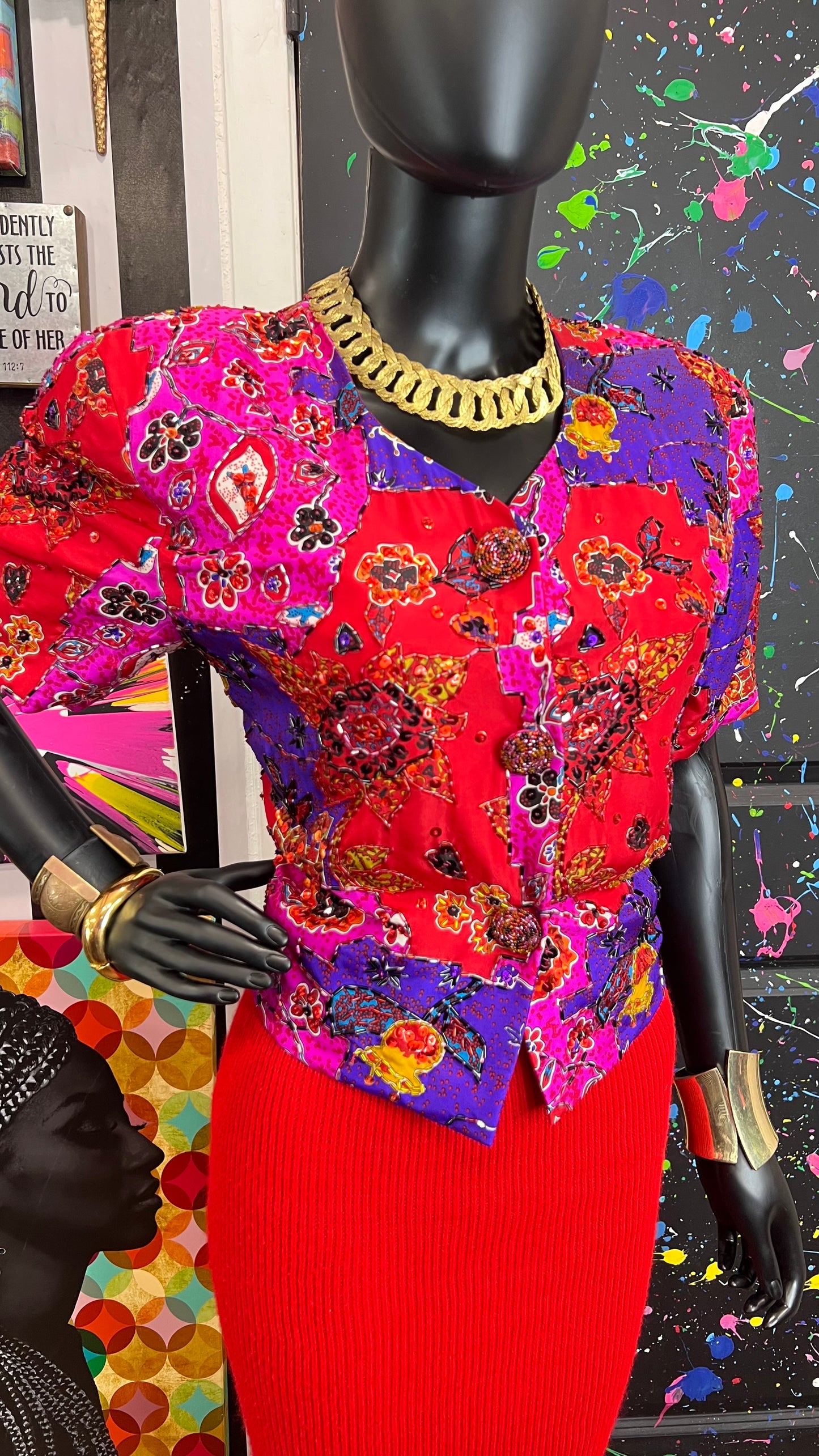 Vintage 100% Silk Sequin Blouse (12)