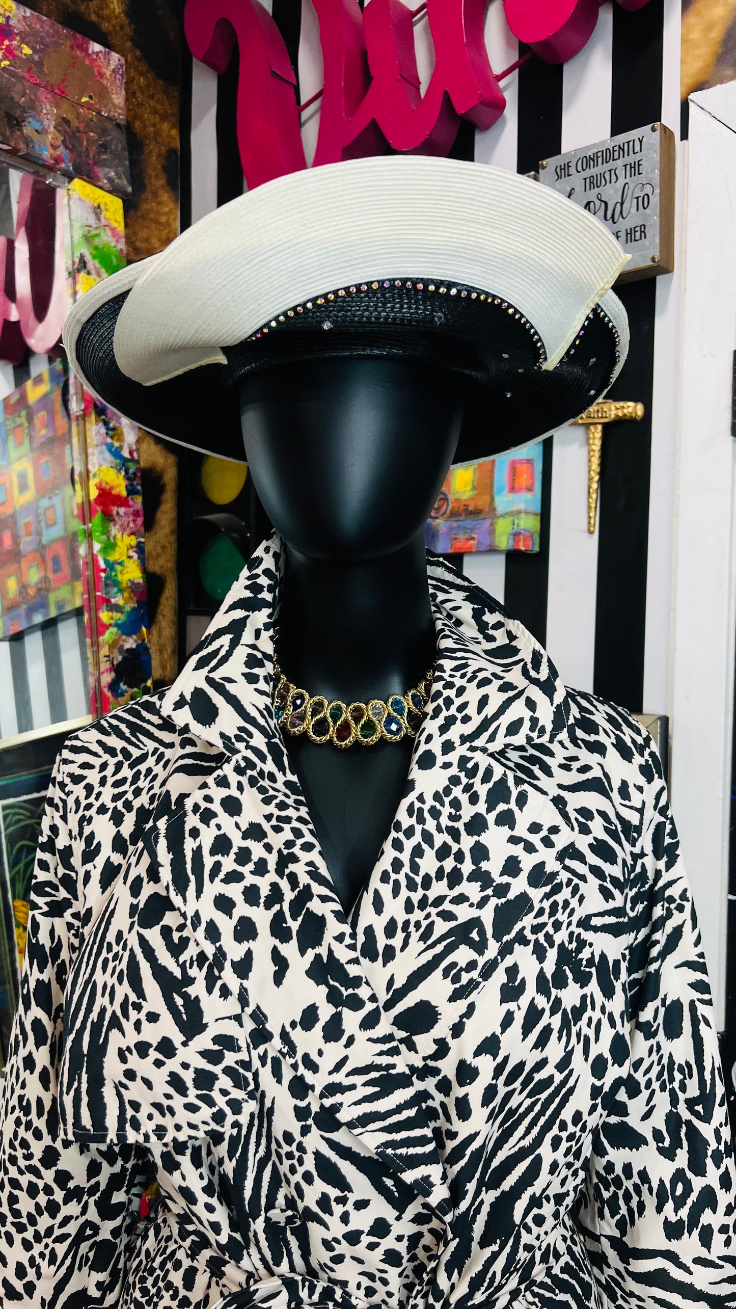 Vintage Black & White Jewel Hat