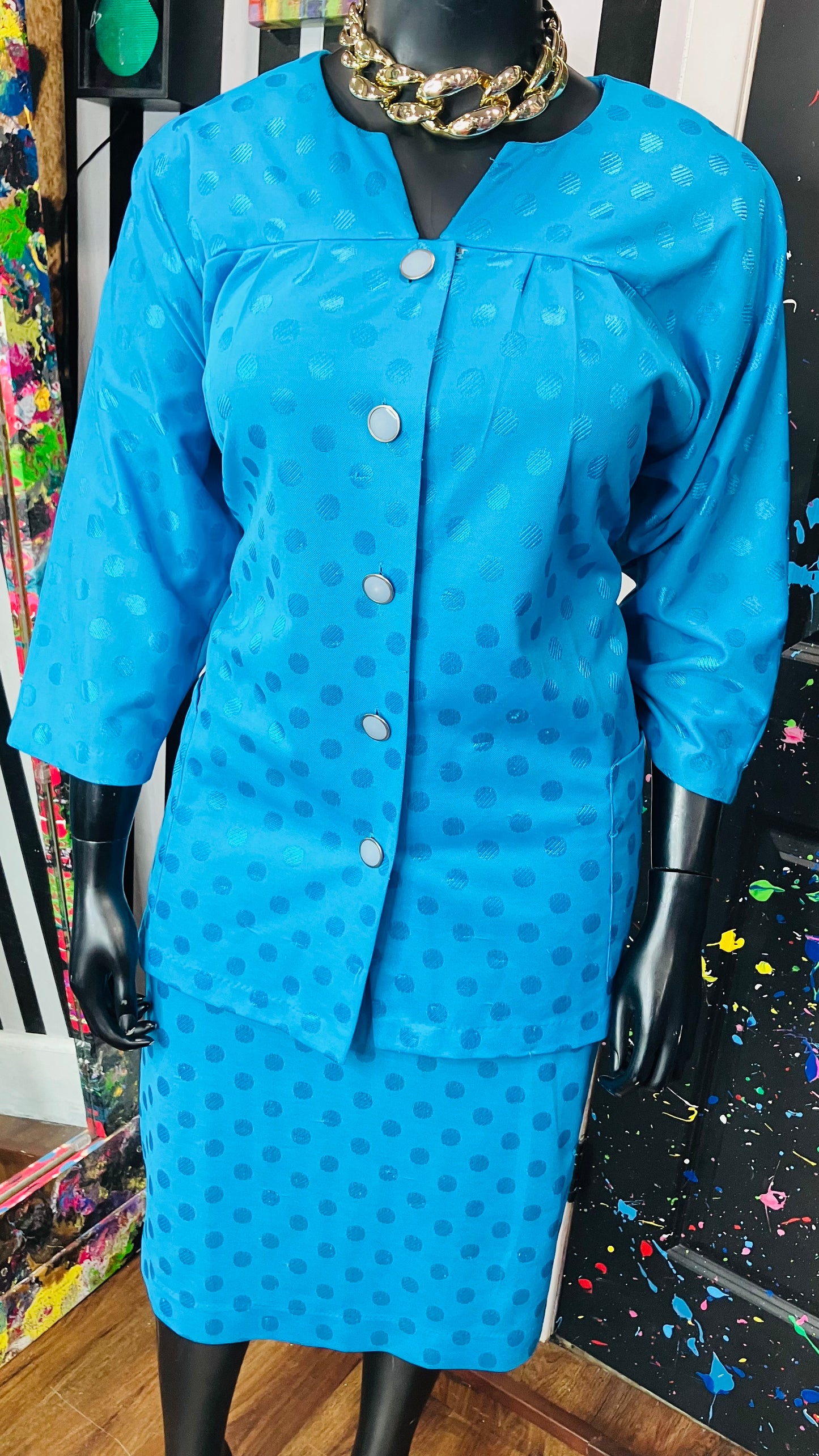 Vintage Blue Polka Dot Skirt Set (Some Stretch) (24)