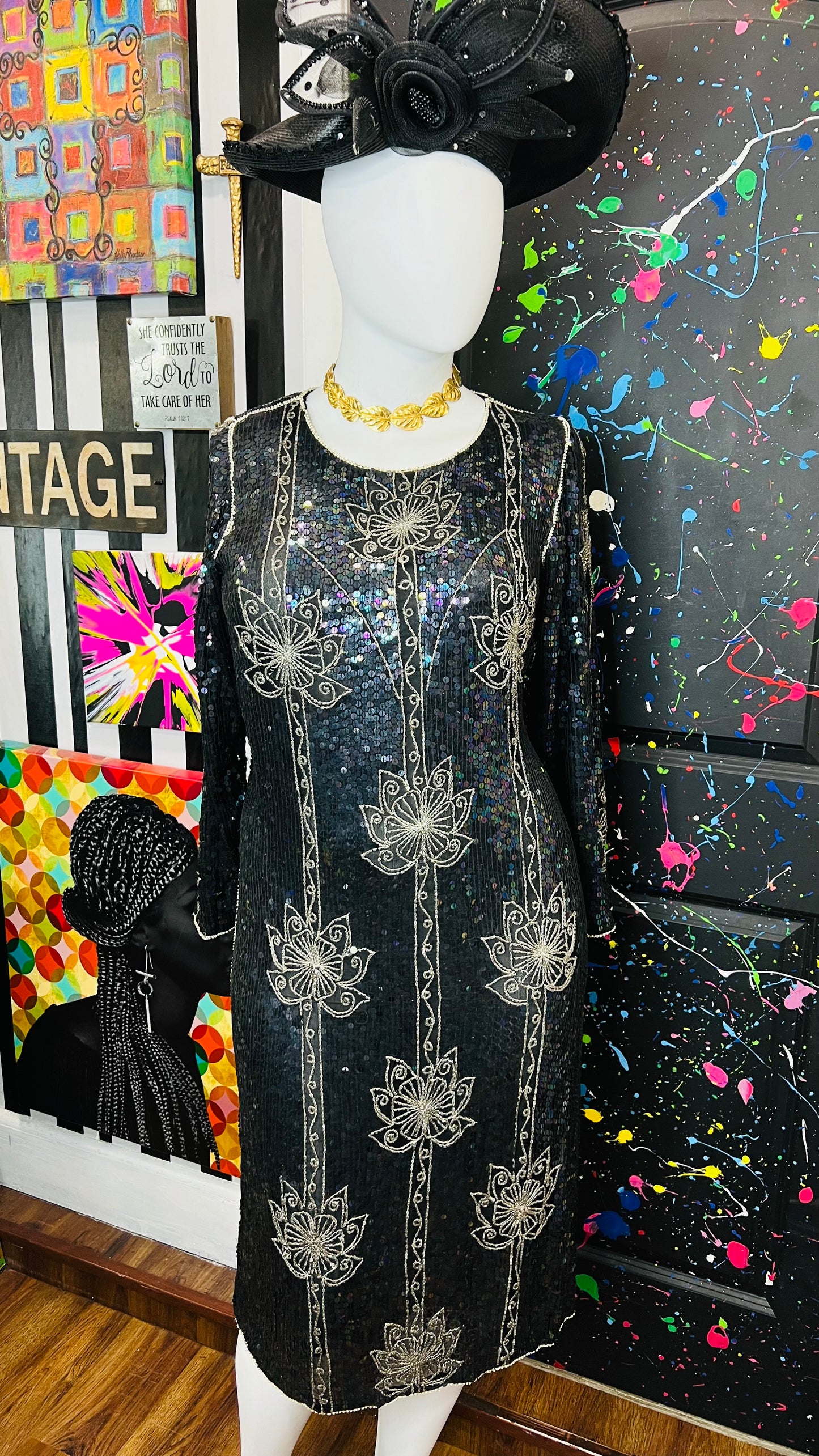 Vintage Silk Sequin Dress (14)