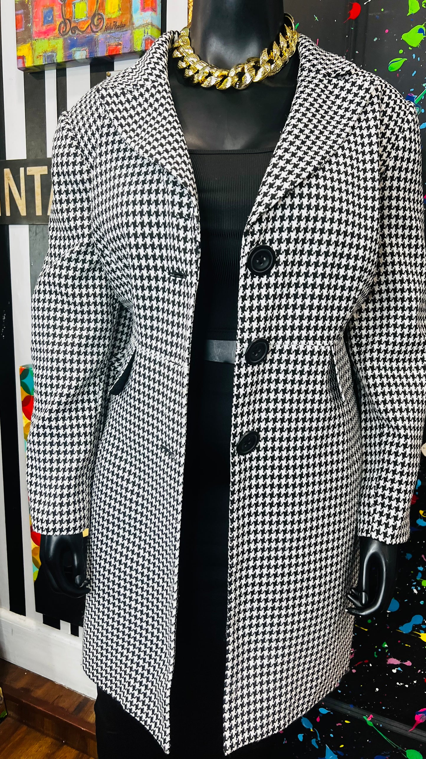 Vintage Long Houndstooth Blazer (22W)