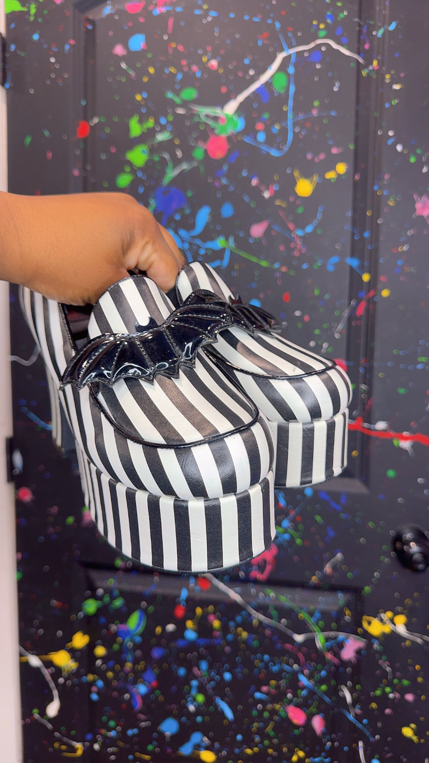 White & Black Striped Platform Heels (11)