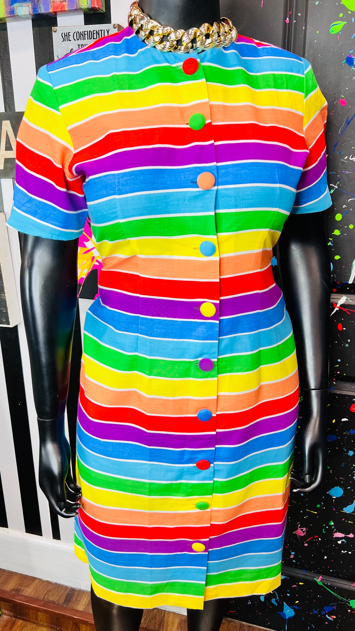 Vintage Rainbow Striped Dress (14/15)