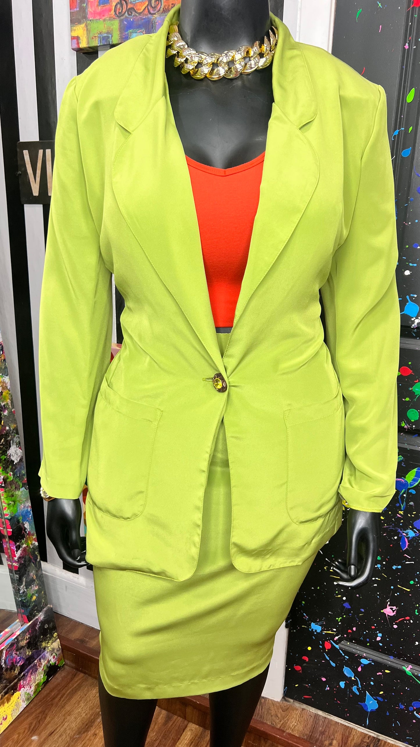 Vintage 100% Silk Green Skirt Suit (14)