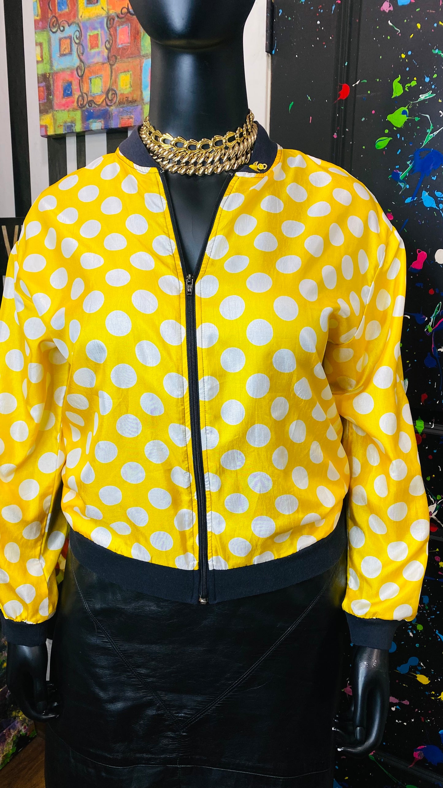 Vintage Yellow & White Polka Dot Jacket (12)