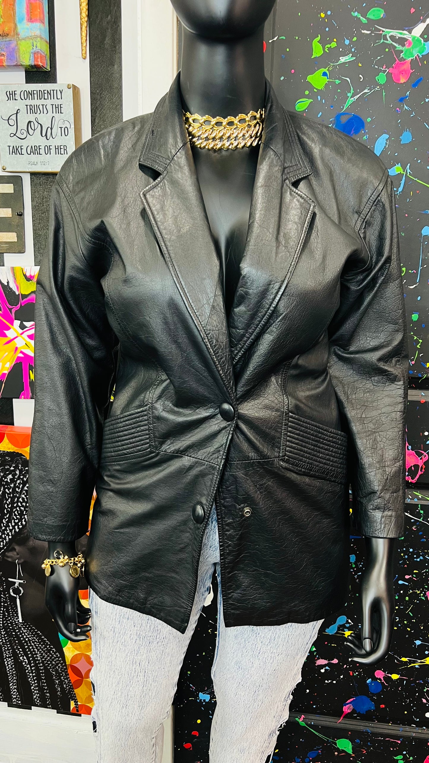 Vintage GIII Genuine Leather Black Blazer