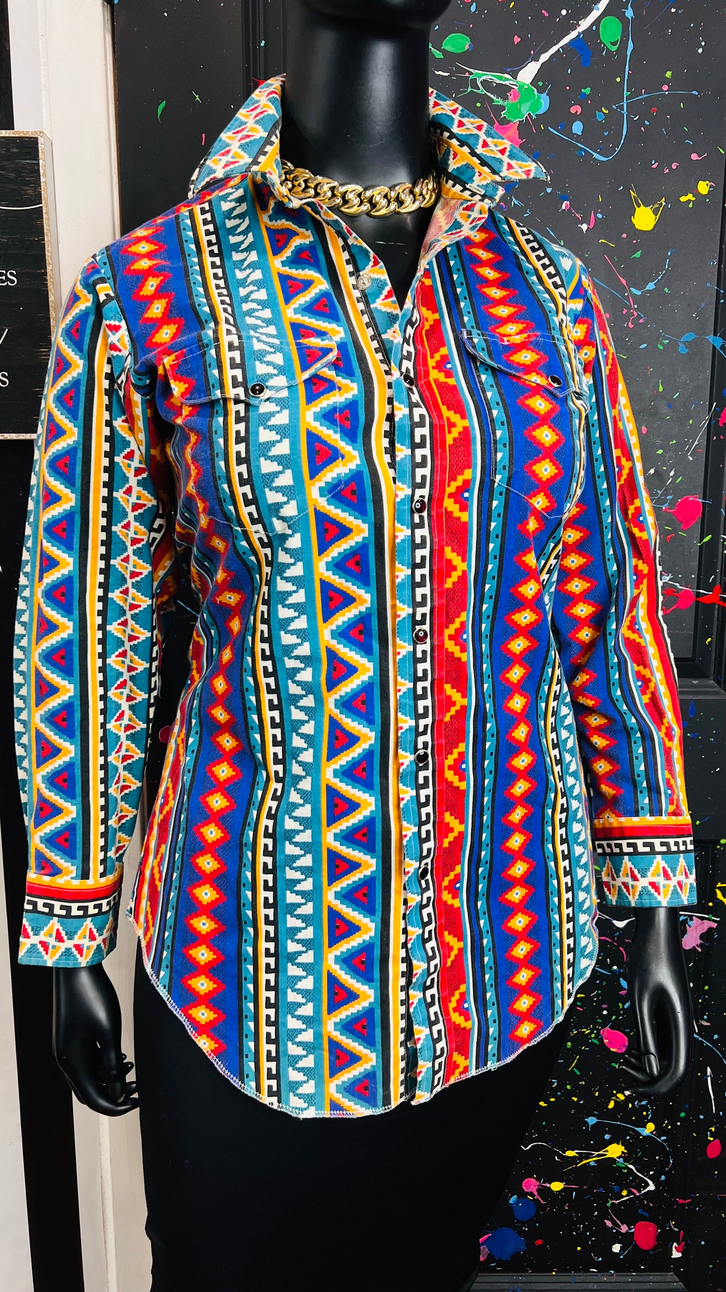 Vintage Western Tribal Print Blouse (14)