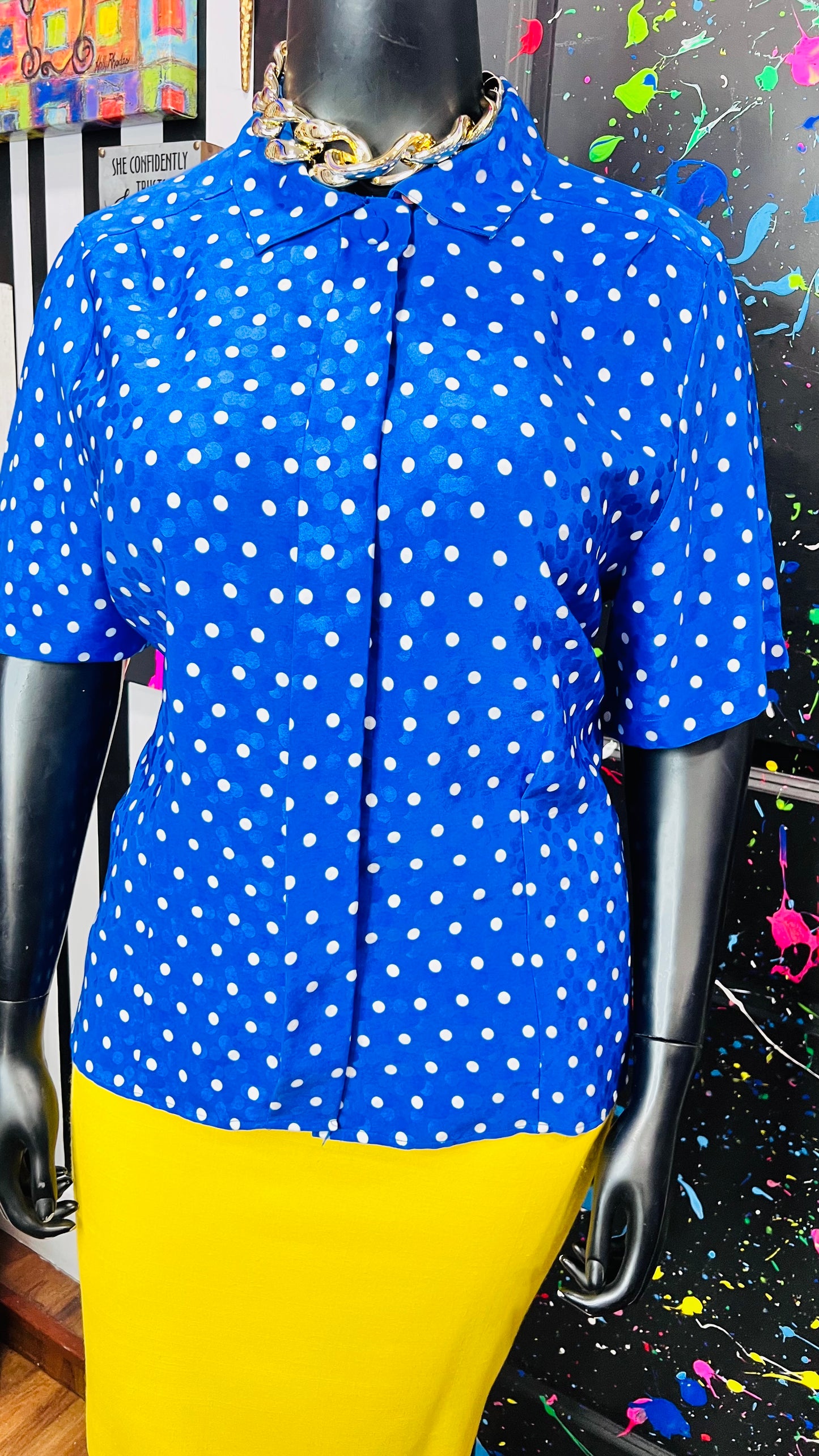 Vintage Blue & White Leslie Fay Blouse (16)