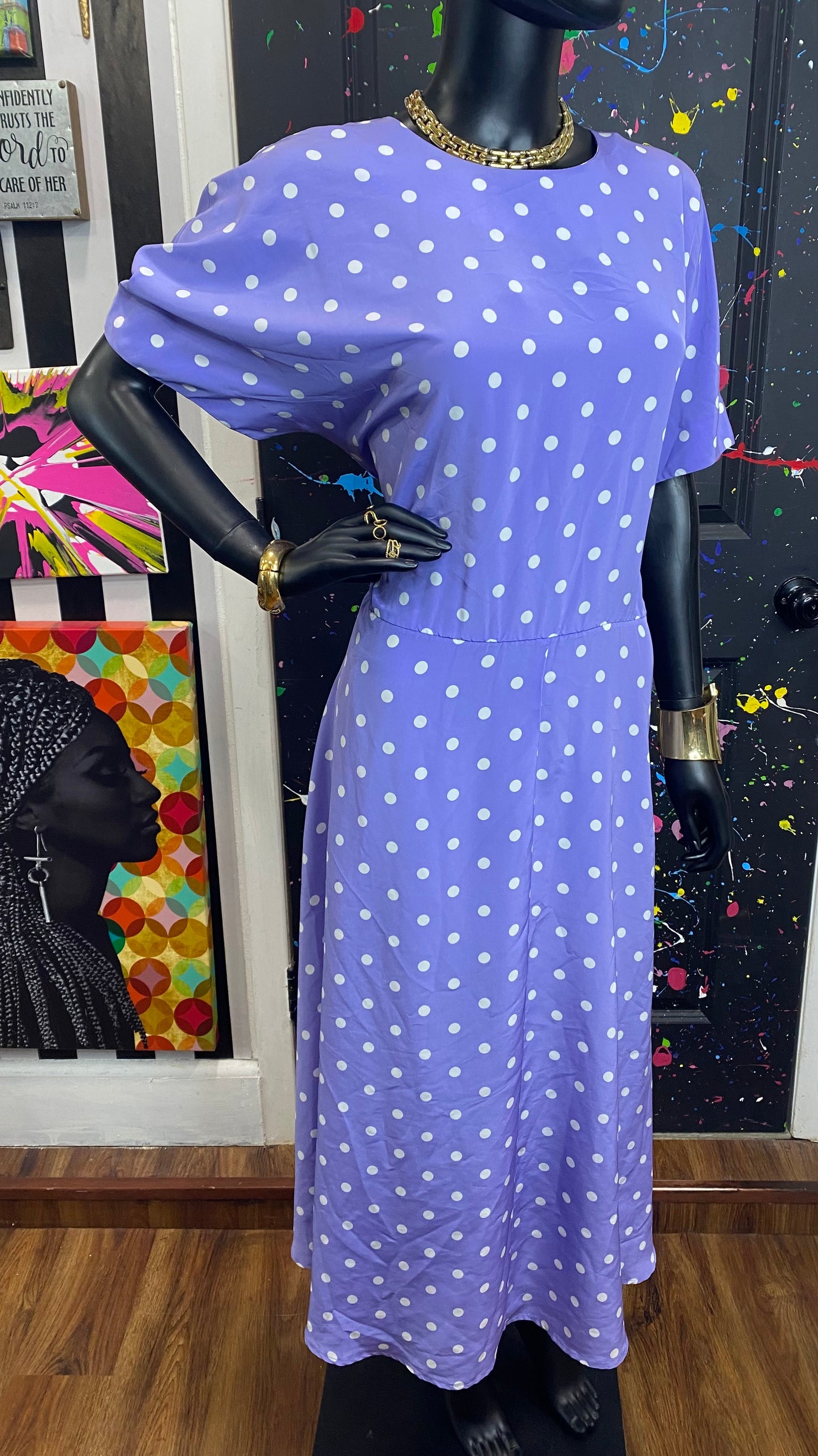 Vintage Purple & White Polka Dot Dress (14)