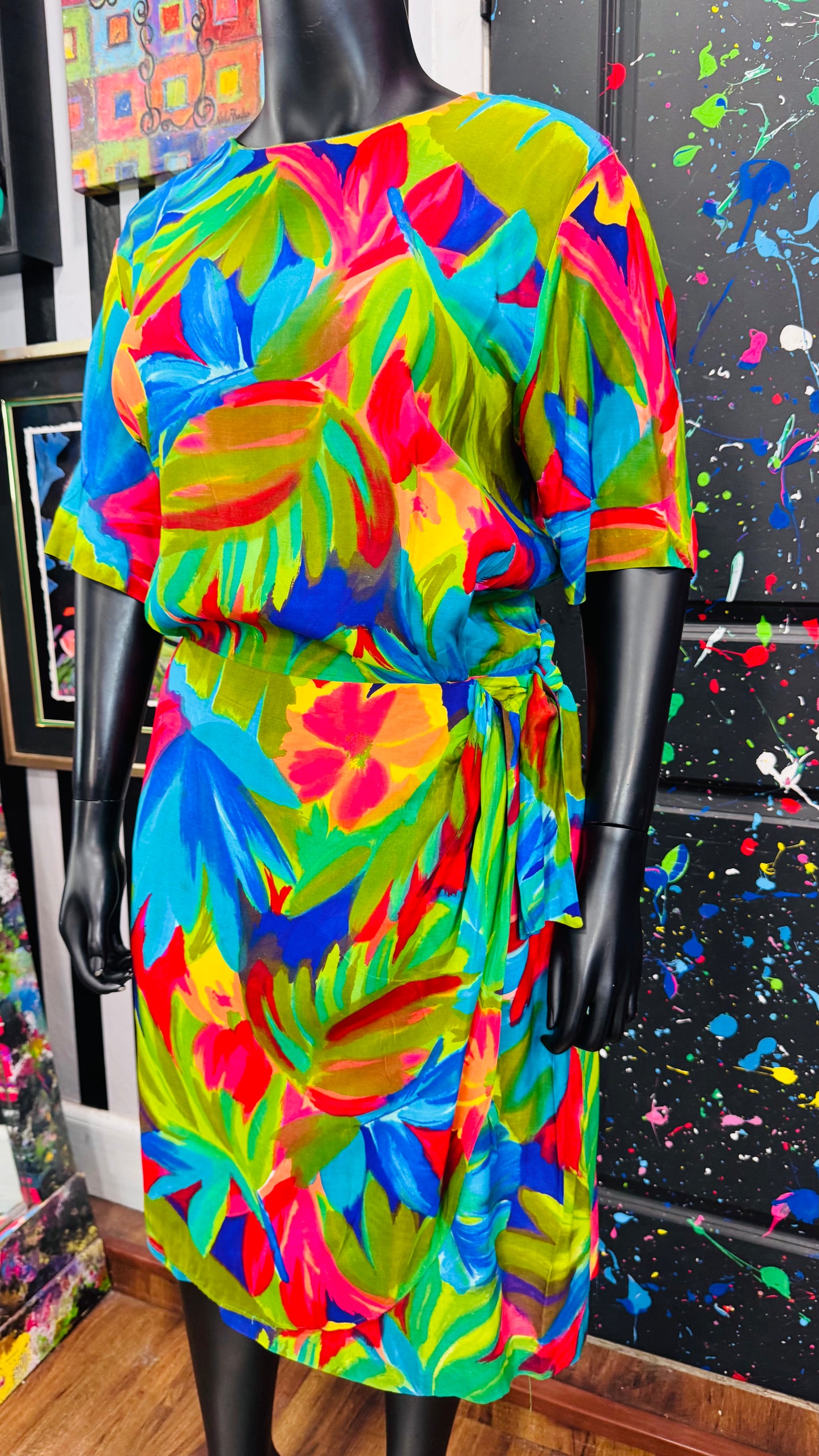 Vintage Rayon Floral Wrap Dress (24)