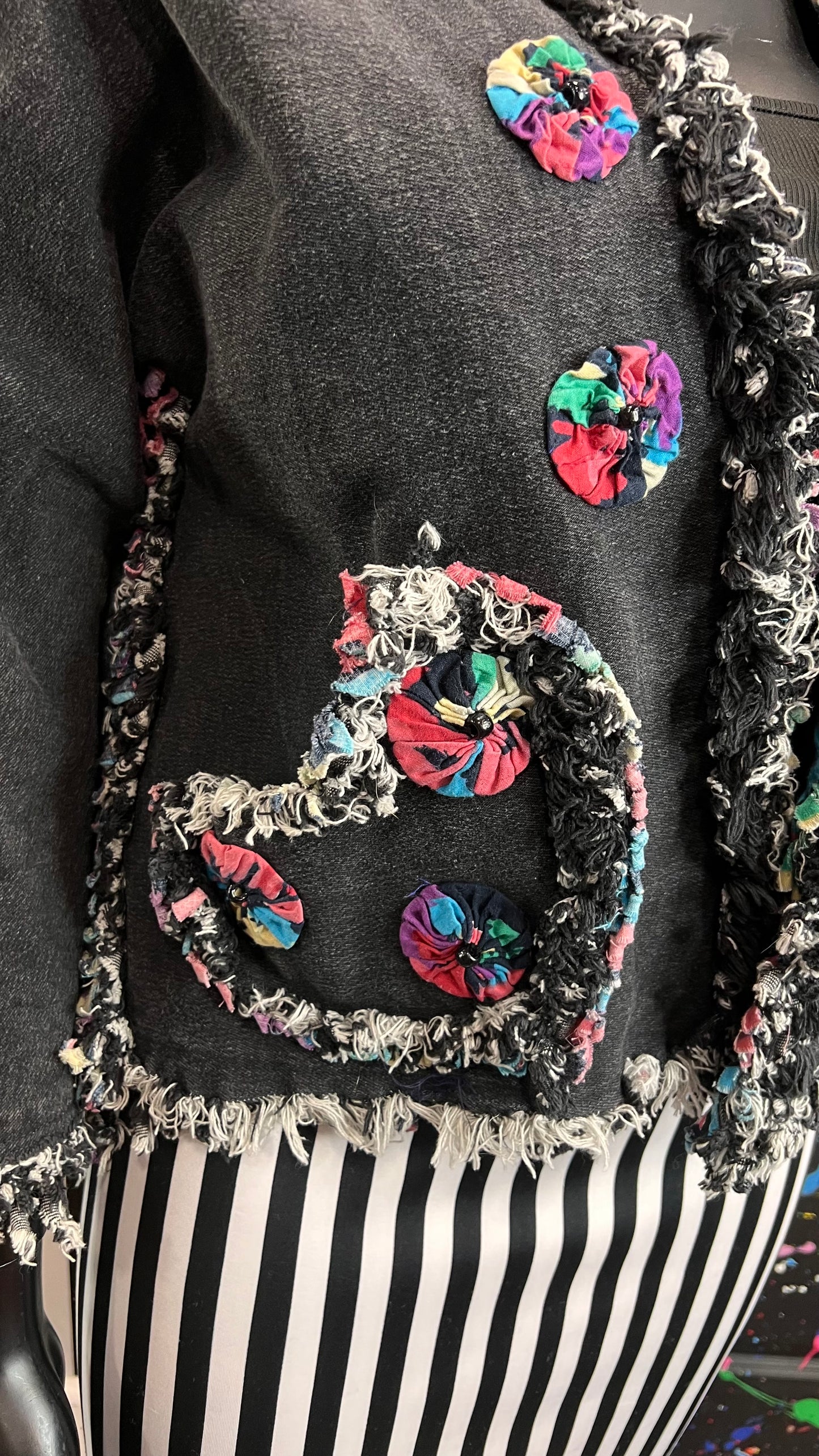 Vintage Black Denim Distressed Cropped Jacket (16)