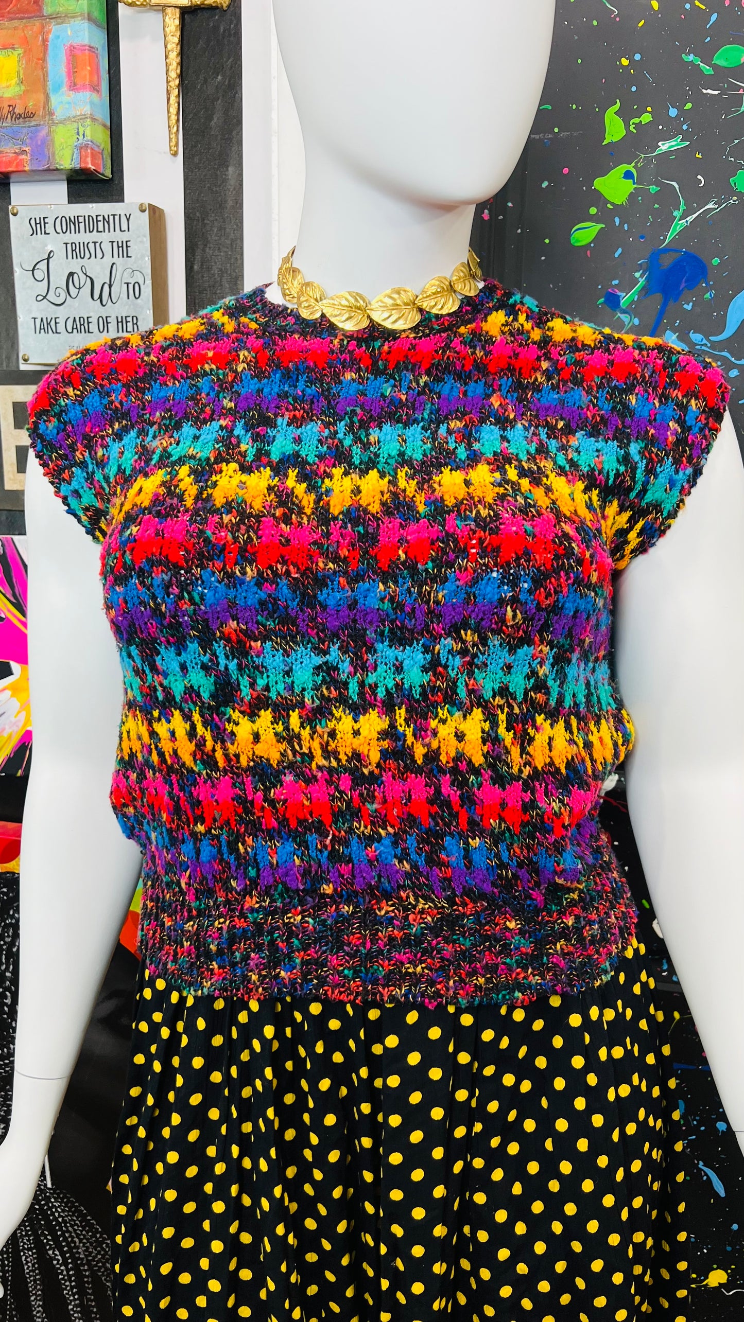 Vintage Colorful Knit Sweater Vest (14/16)