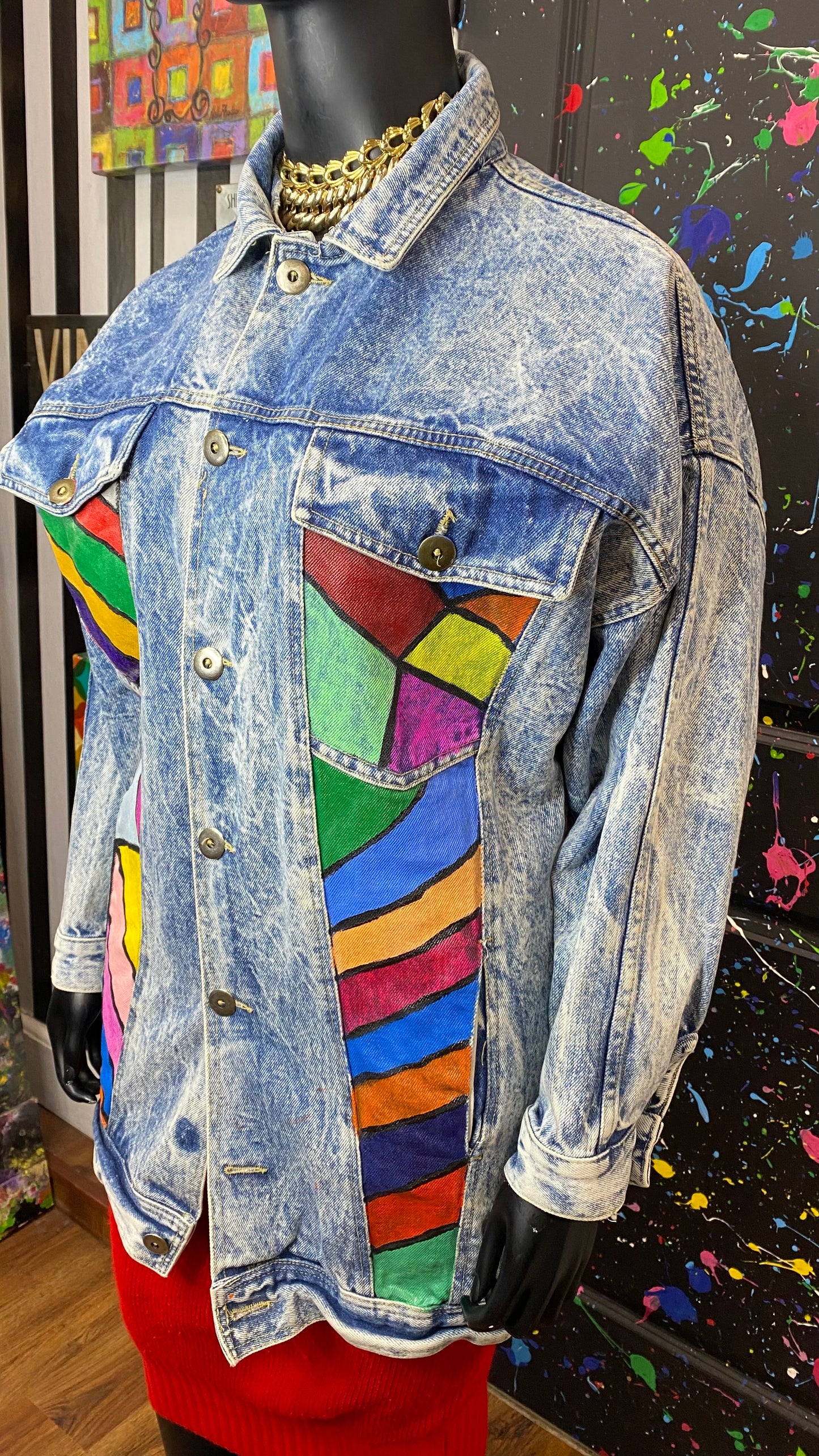 Vintage Acid Wash Hand Painted Denim Jacket (18/20)