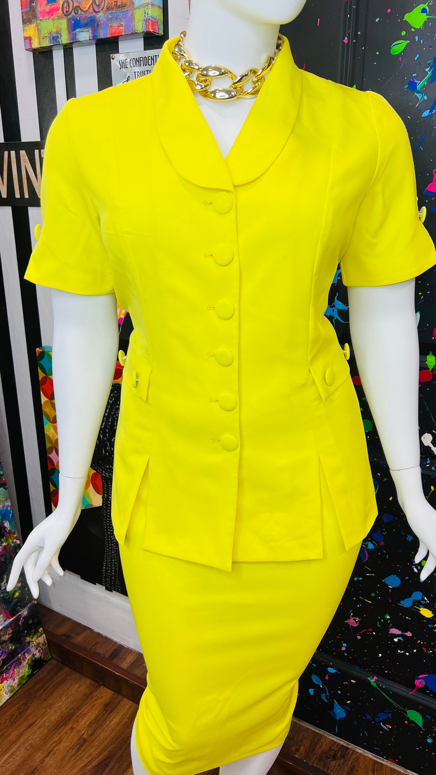 Vintage Yellow Skirt Suit (16W)