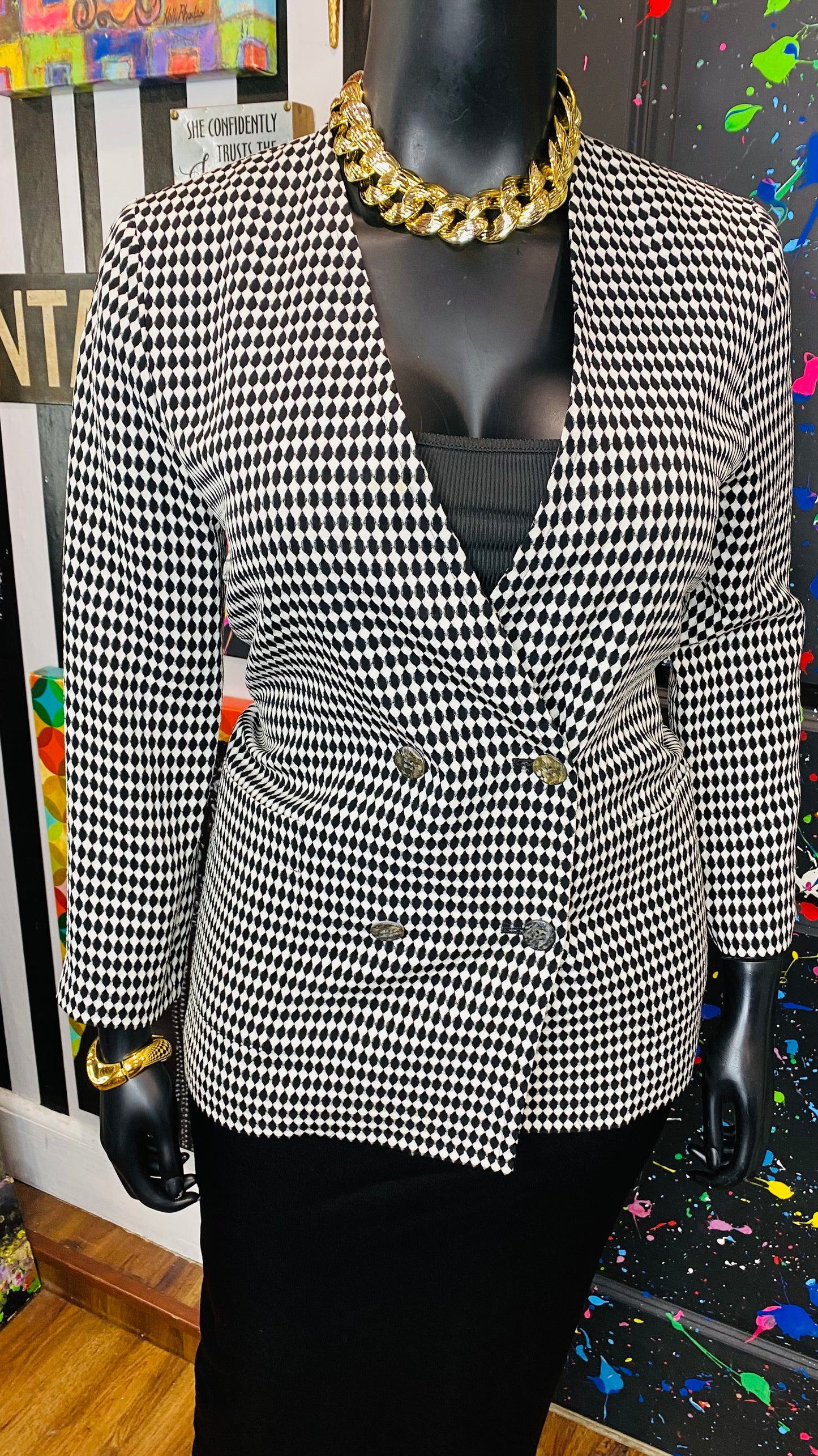 Vintage Black & White Double Breasted Blazer (12/14)