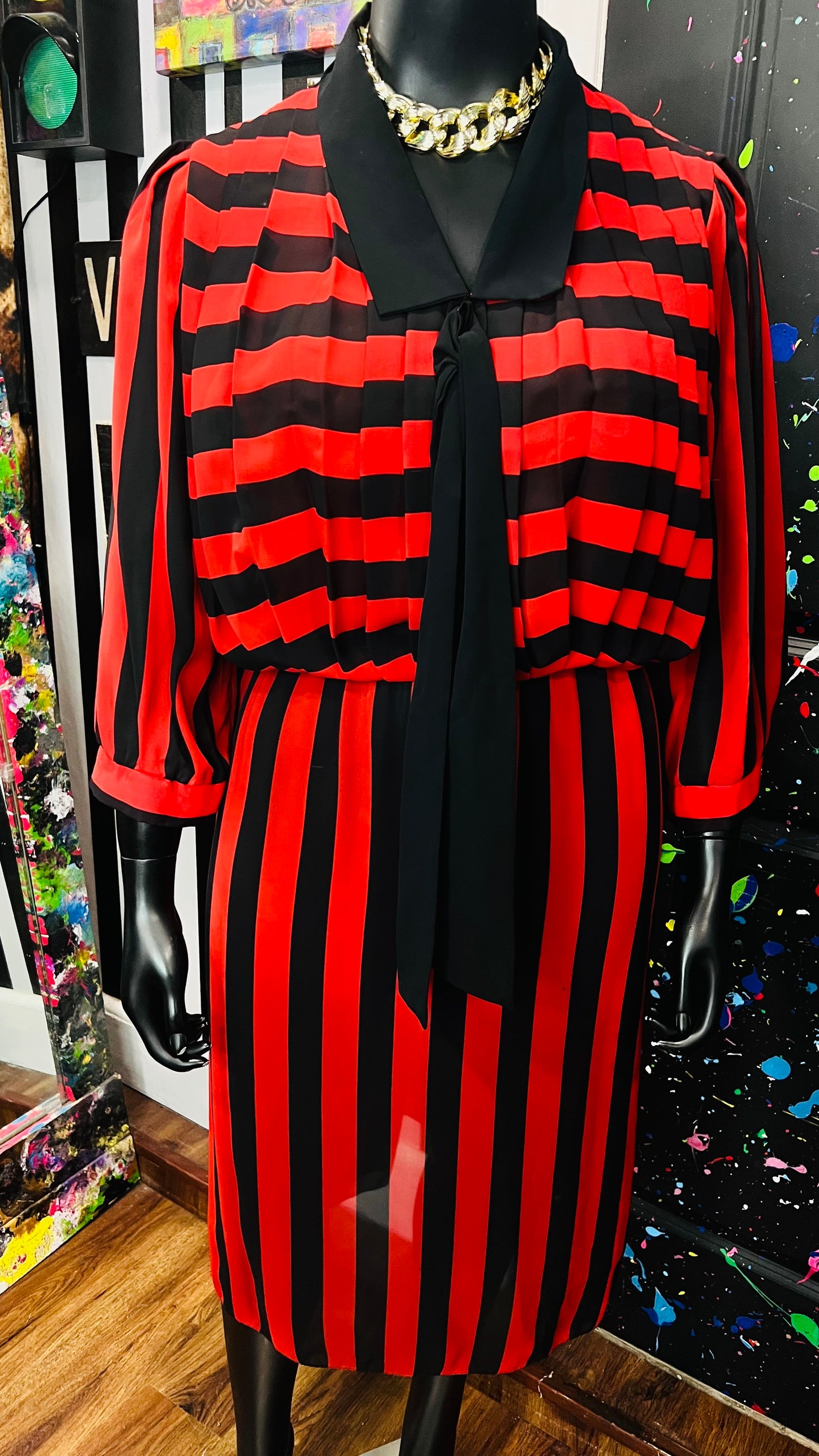 Vintage Red & Black Striped Dress (20)