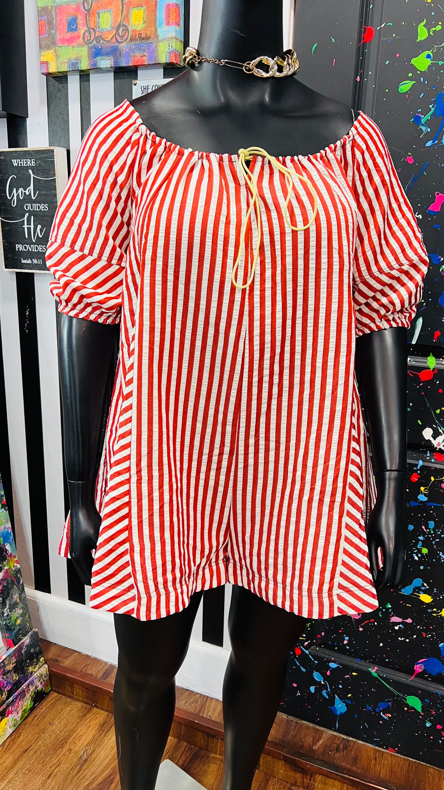 Vintage White & Red Striped Romper (12/14)