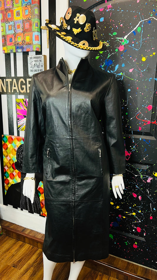 Vintage Genuine Leather Black Dress (22W)