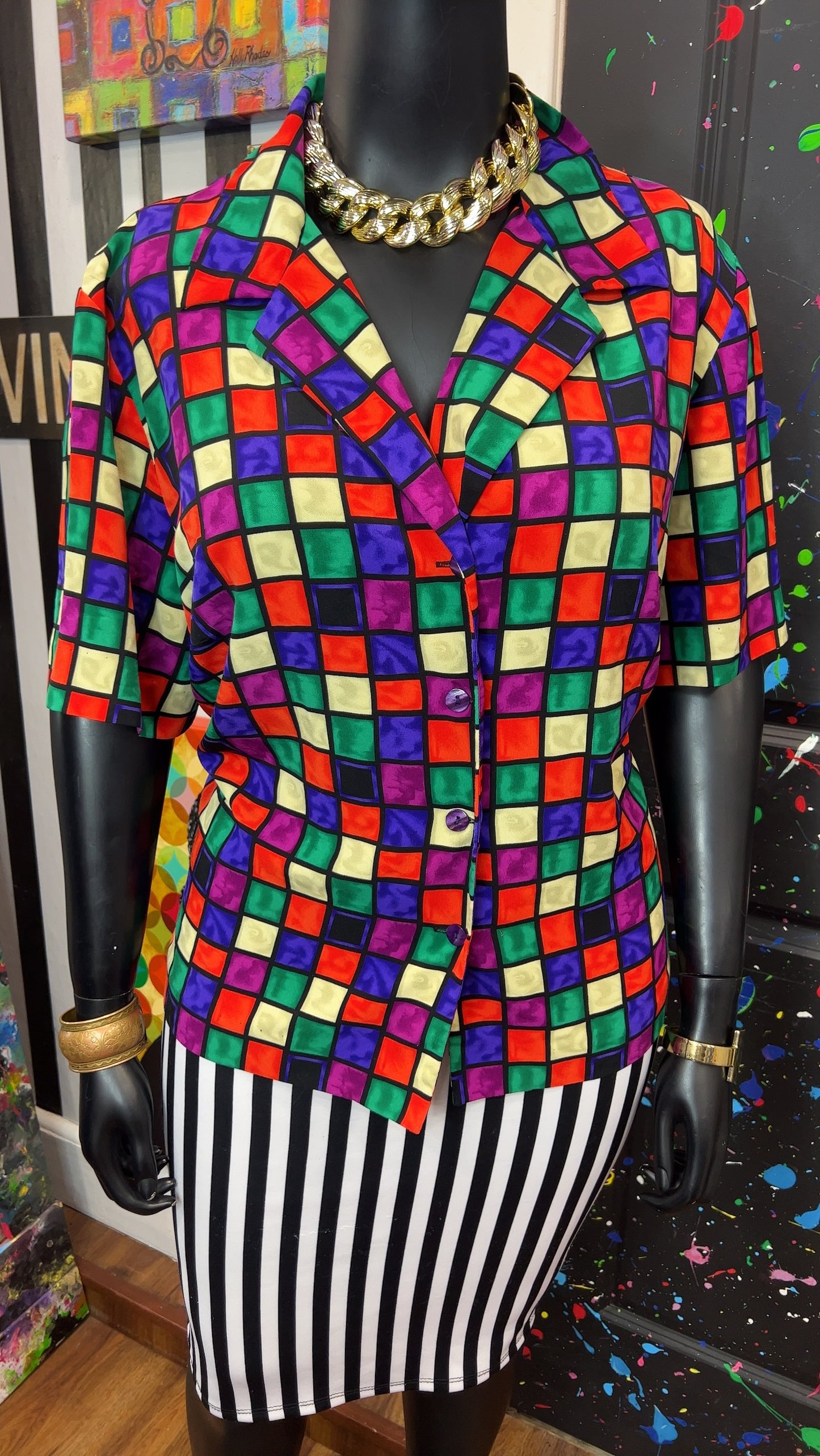 Vintage Abstract Block Blouse (24W)