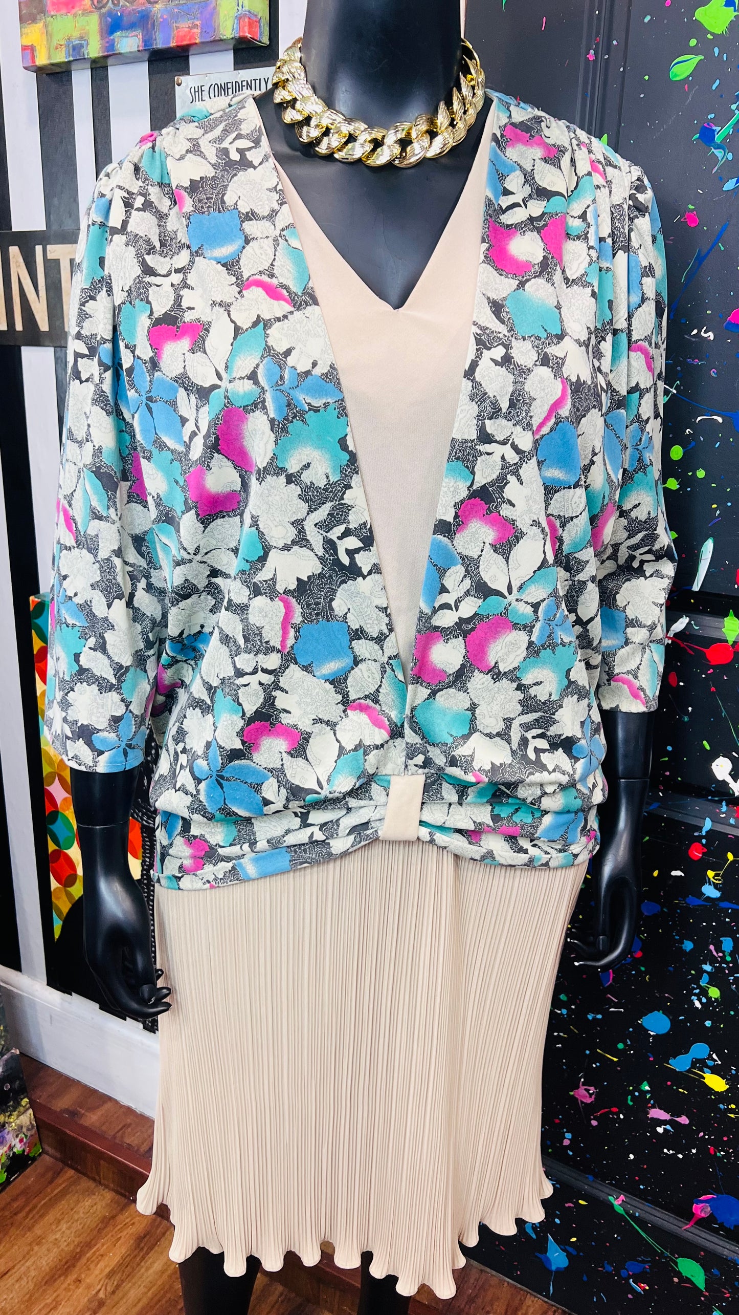 Vintage Tan & Floral Dress (22)
