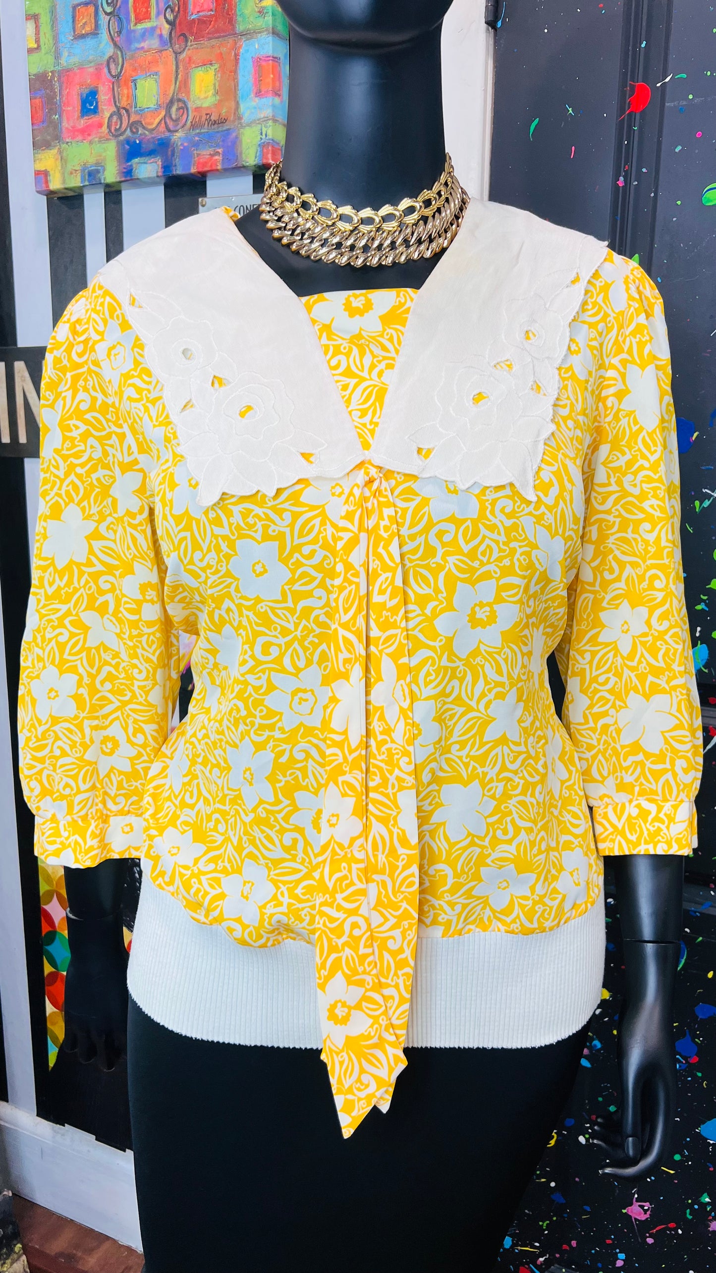 Vintage Cream & Yellow Blouse (14)