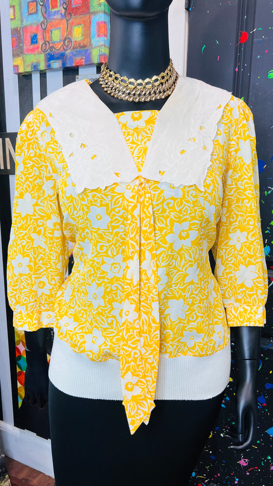 Vintage Cream & Yellow Blouse (14)