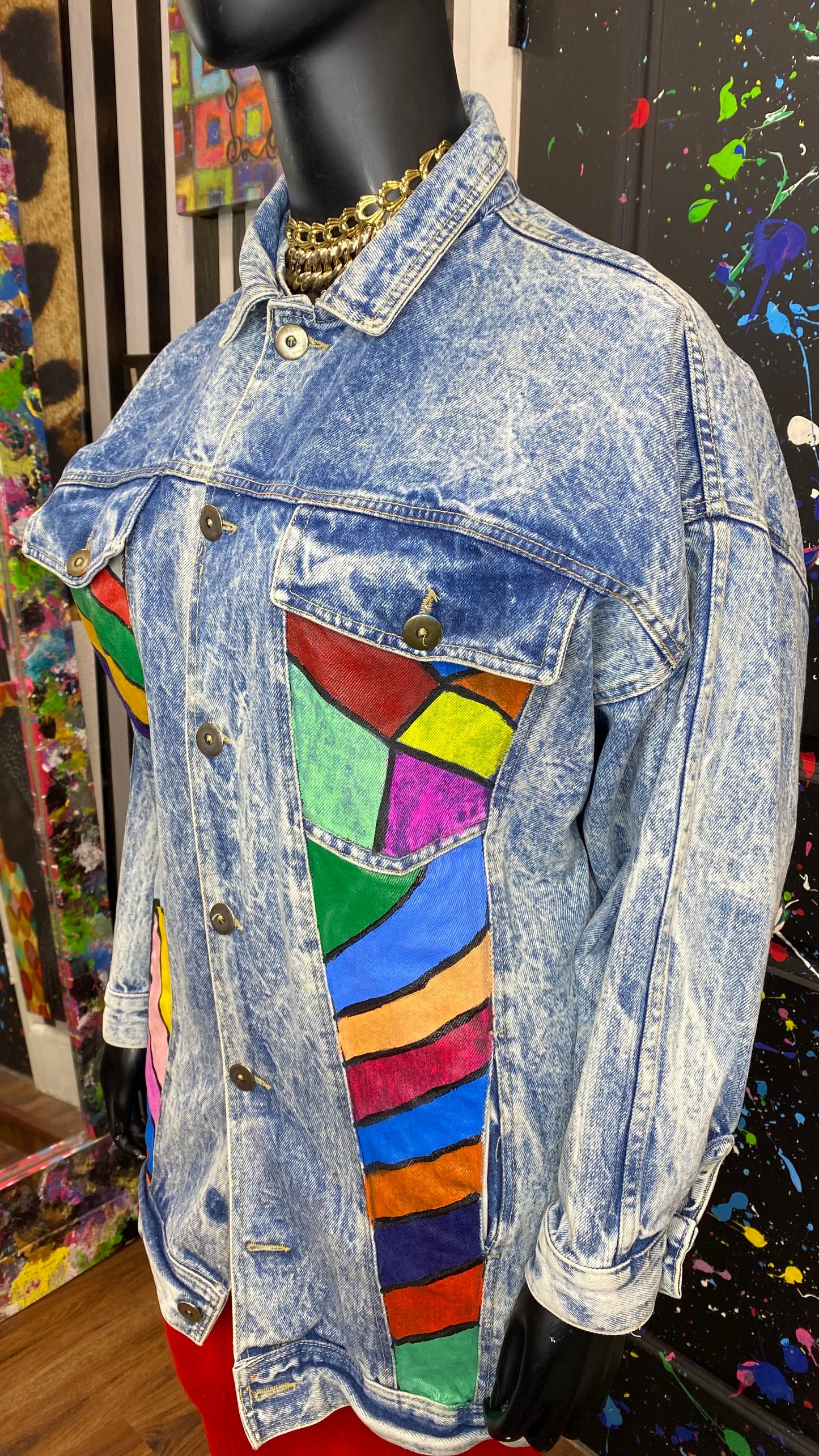 Vintage Acid Wash Hand Painted Denim Jacket (18/20)