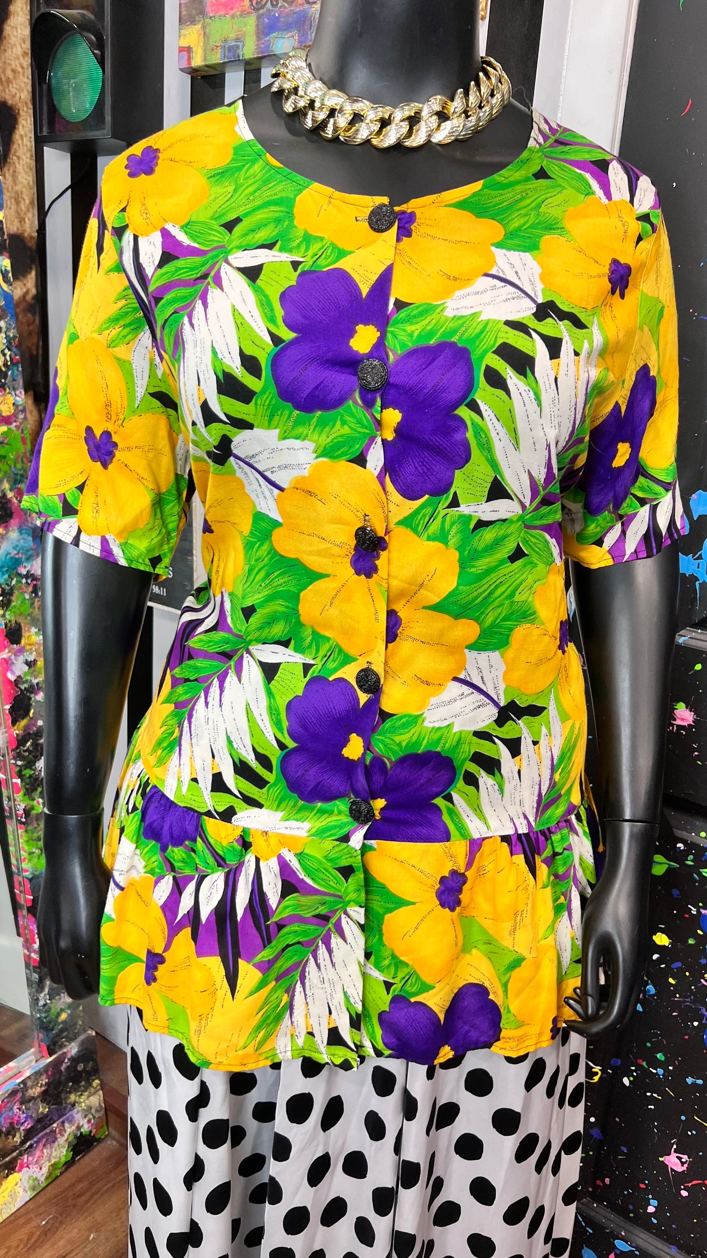 Vintage Yellow & Purple Rayon Blouse (18)
