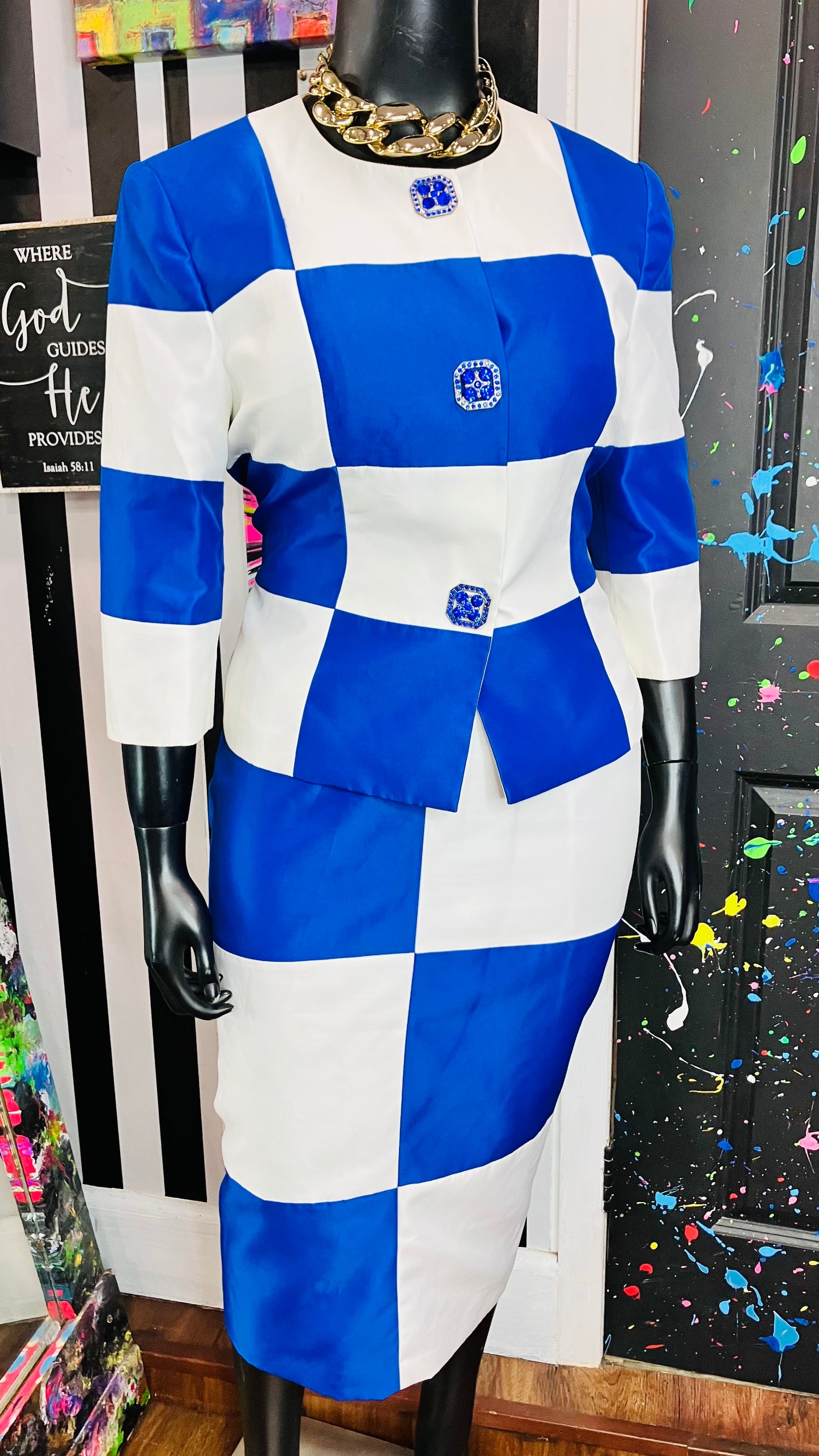 Vintage Couture Blue & White Skit Suit (16)