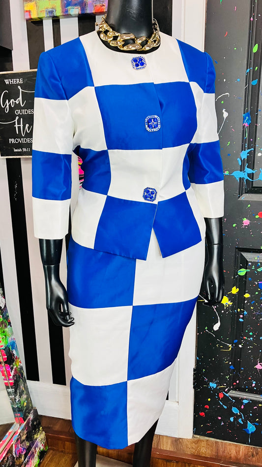 Vintage Couture Blue & White Skit Suit (16)