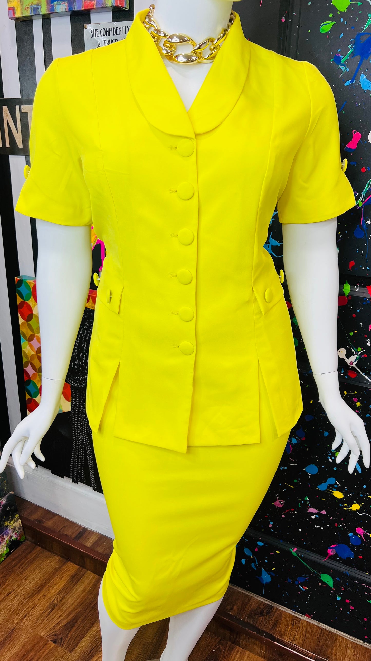 Vintage Yellow Skirt Suit (16W)
