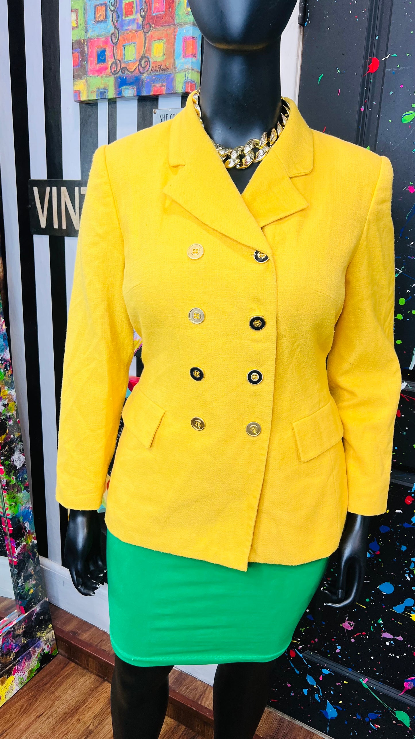 Vintage Yellow Double Breasted Blazer (14W)