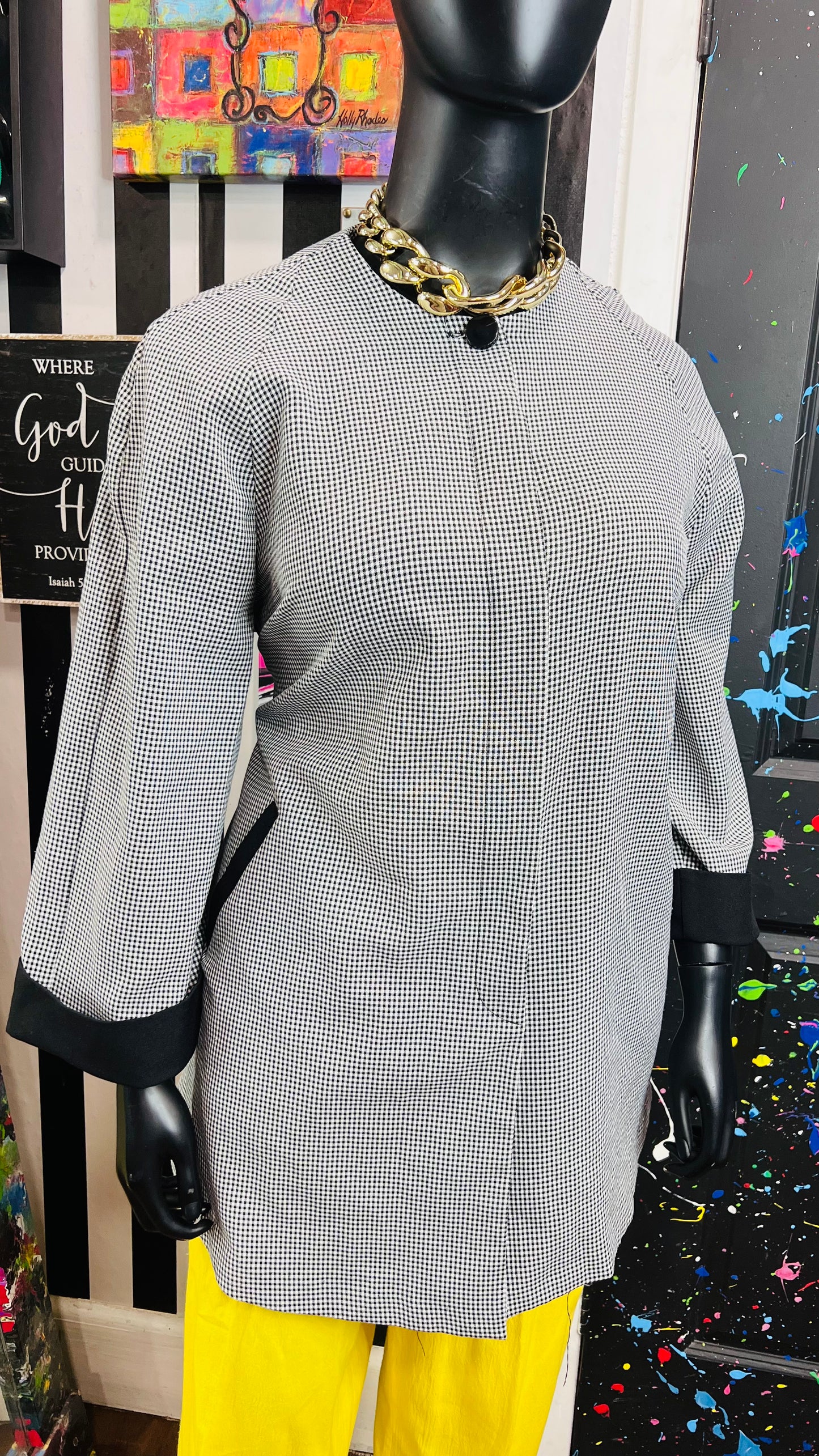 Vintage Black & White Houndstooth Swing Blazer (16W)