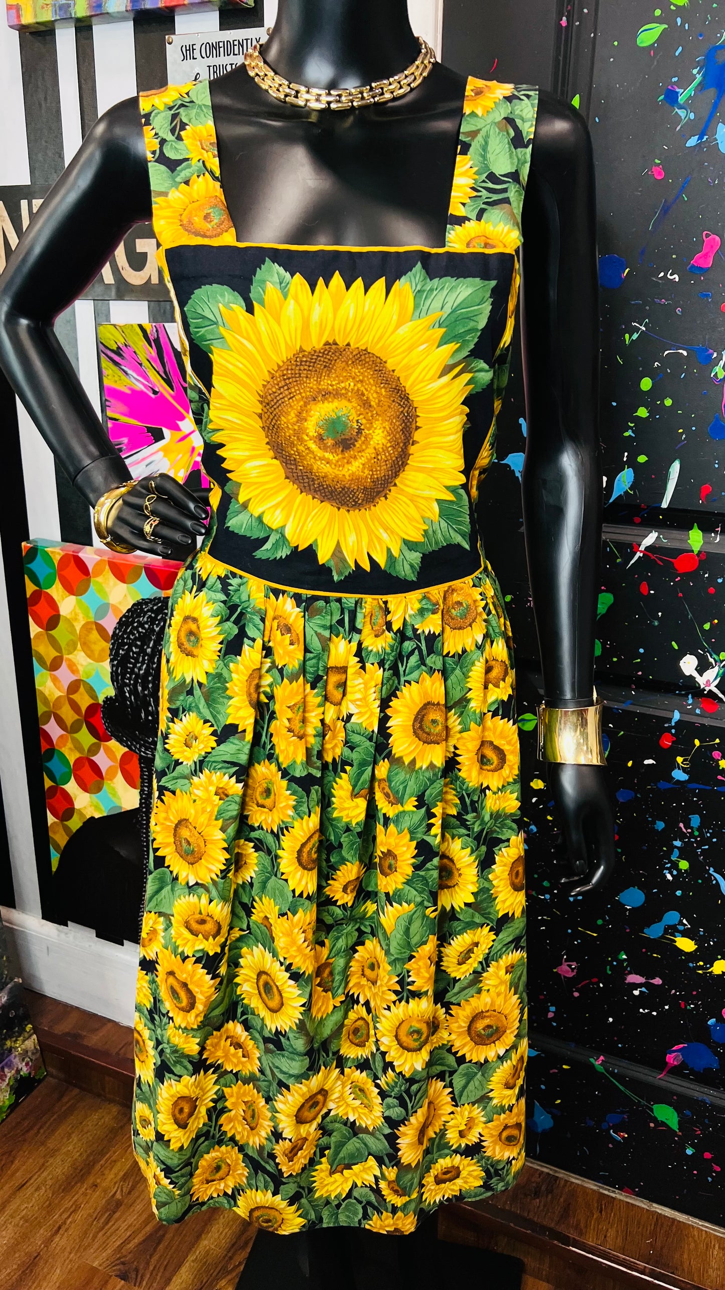 Vintage Cotton Handmade Sunflower Dress (12)