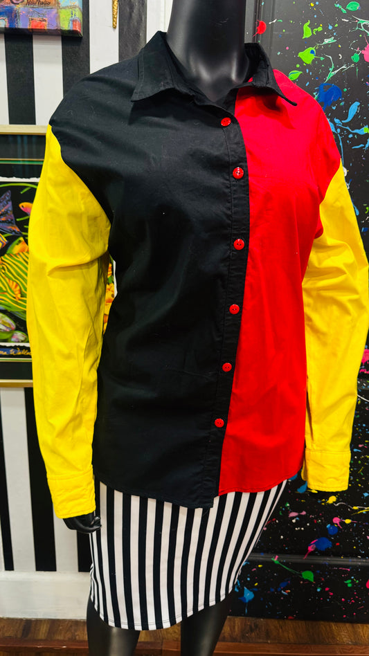 Vintage Color Block Long Sleeve Blouse (22)