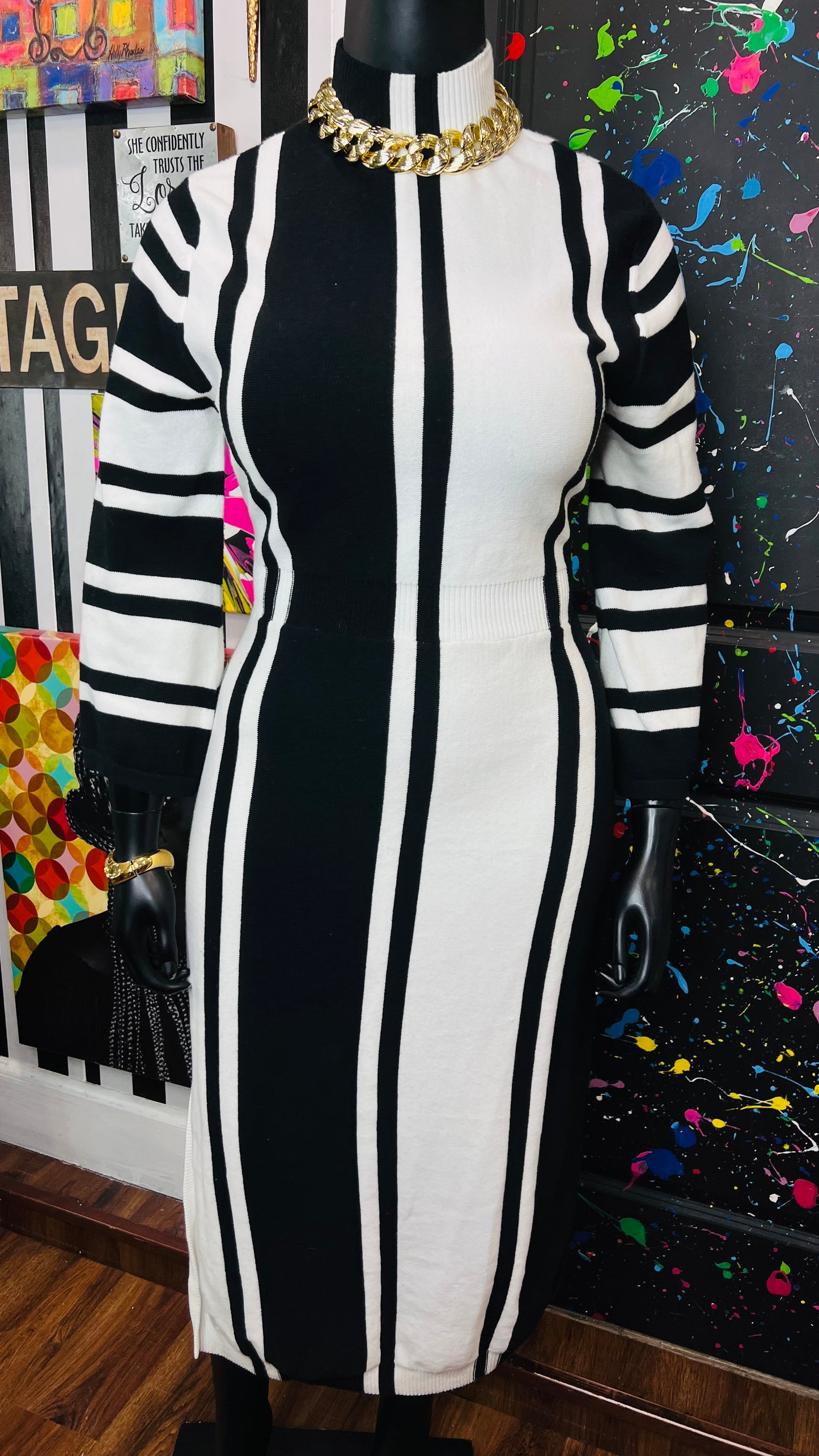 Black & White Striped Knit Dress (16/18)