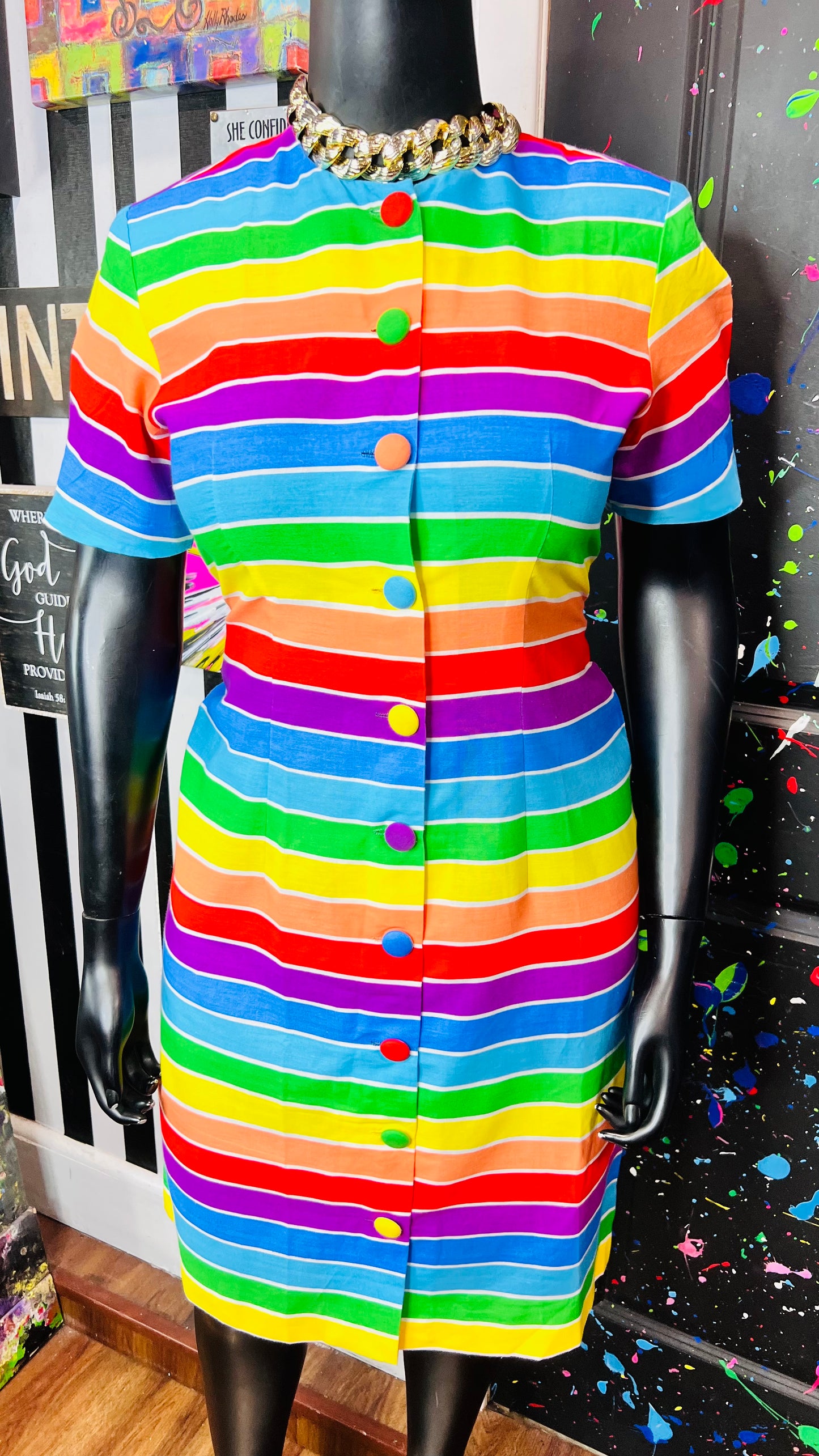 Vintage Rainbow Striped Dress (14/15)