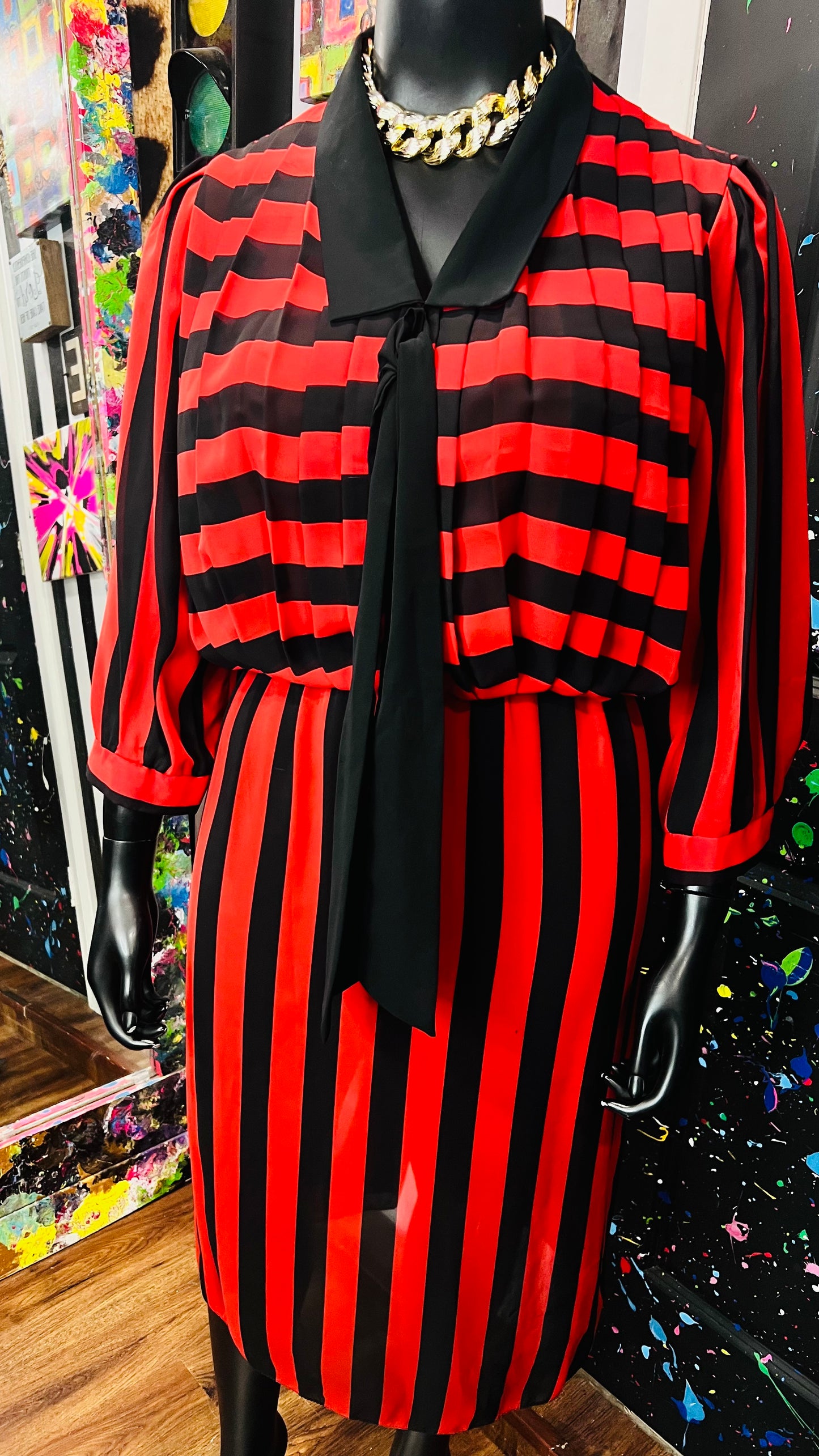 Vintage Red & Black Striped Dress (20)