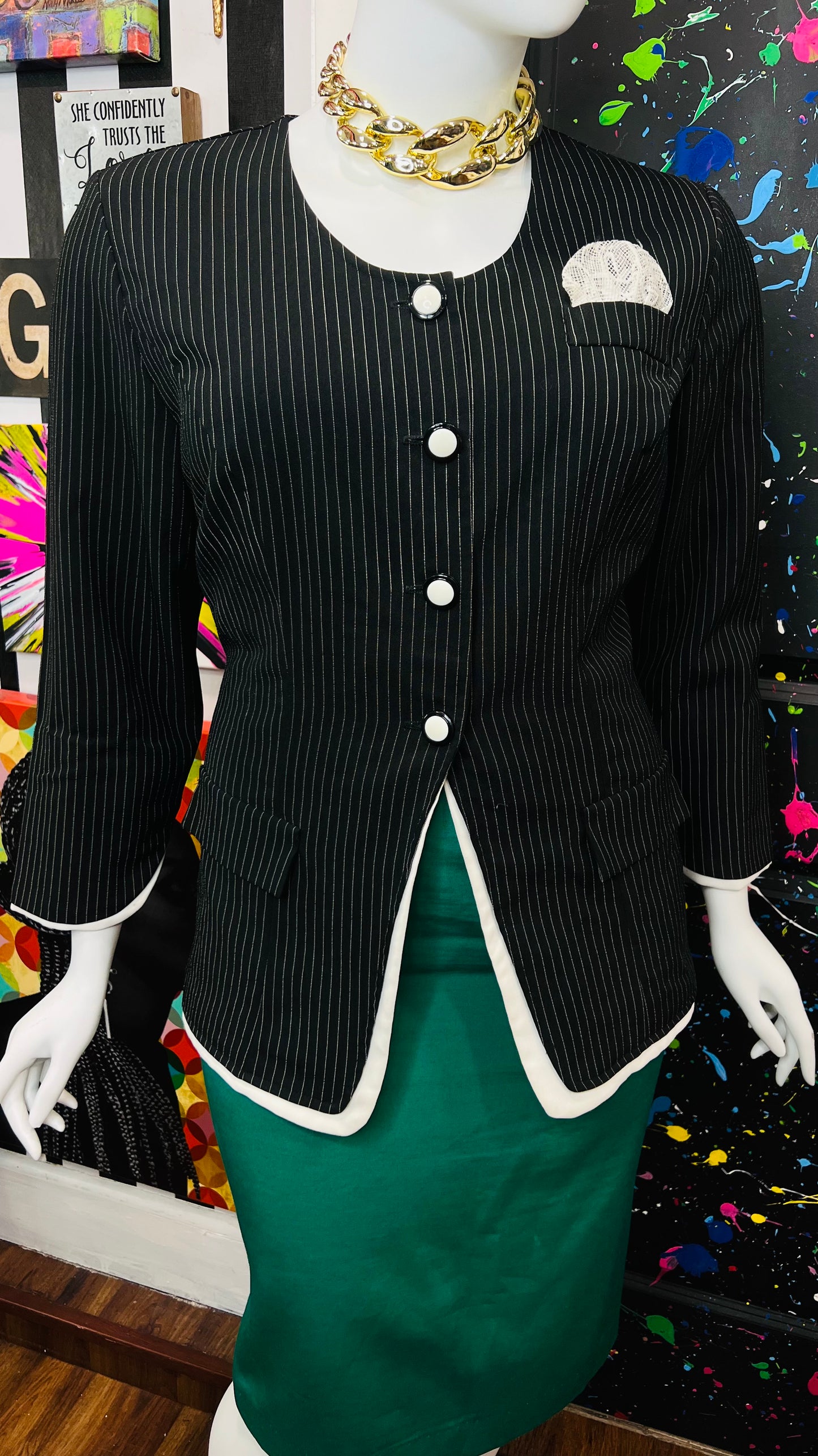 Vintage Pin Striped Black & White Blouse (16)