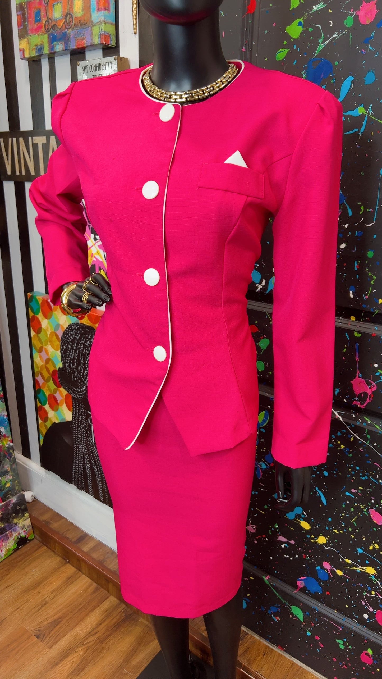 Vintage Pink & White Skirt Suit (12)