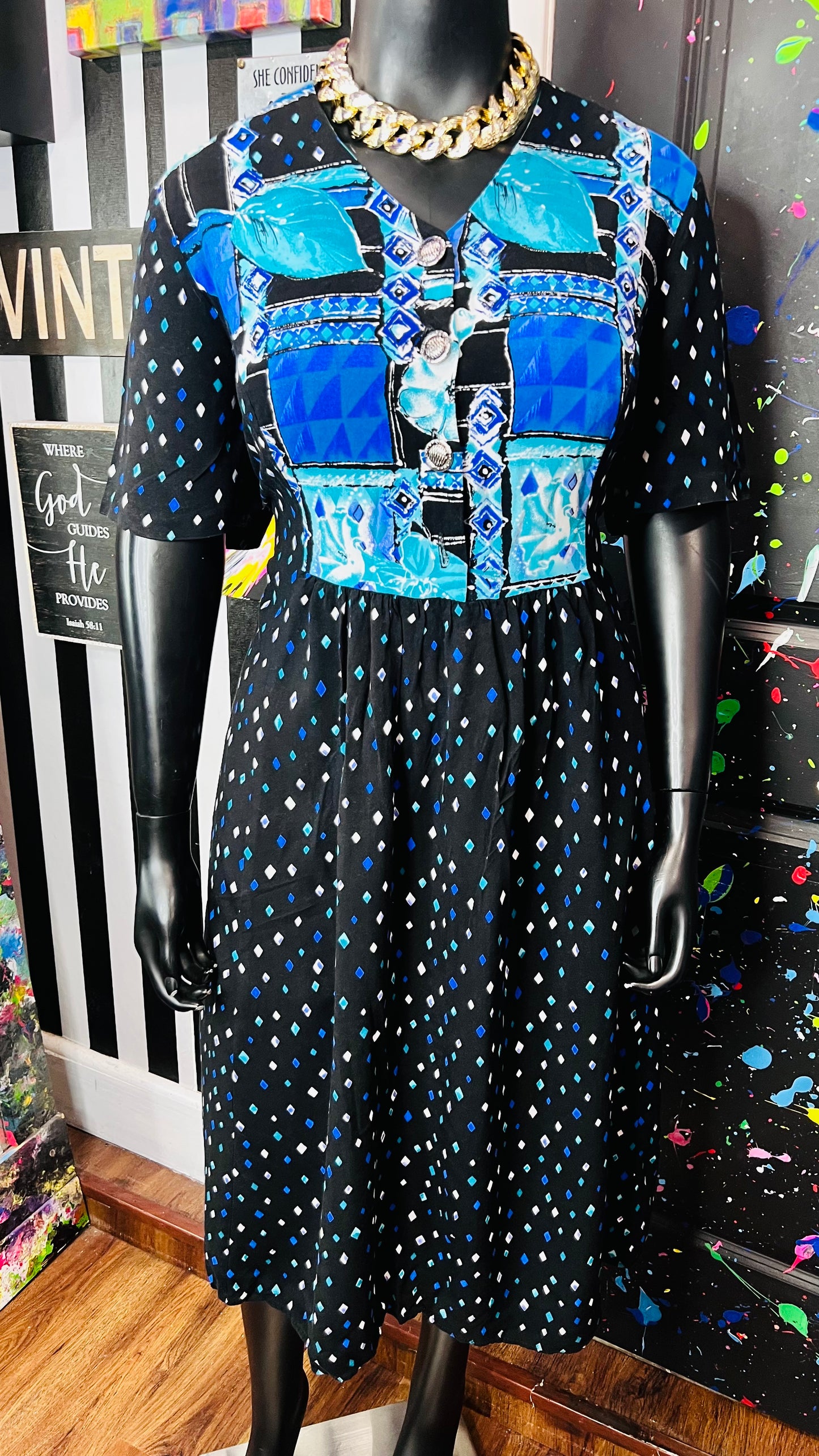 Vintage Rayon Abstract Print Dress (20)
