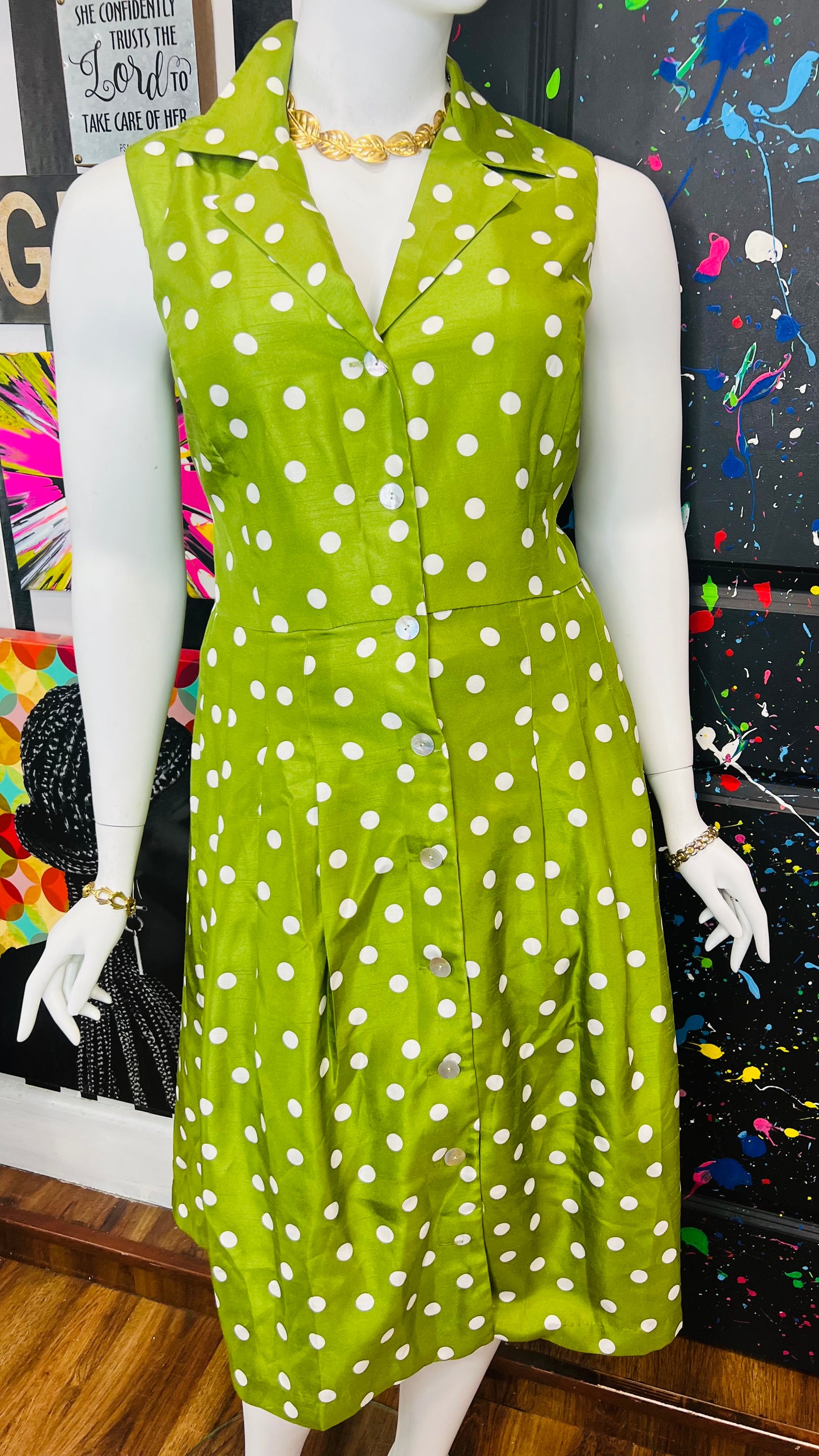 Vintage Y2K Green & White Polka Dot Dress (20W)